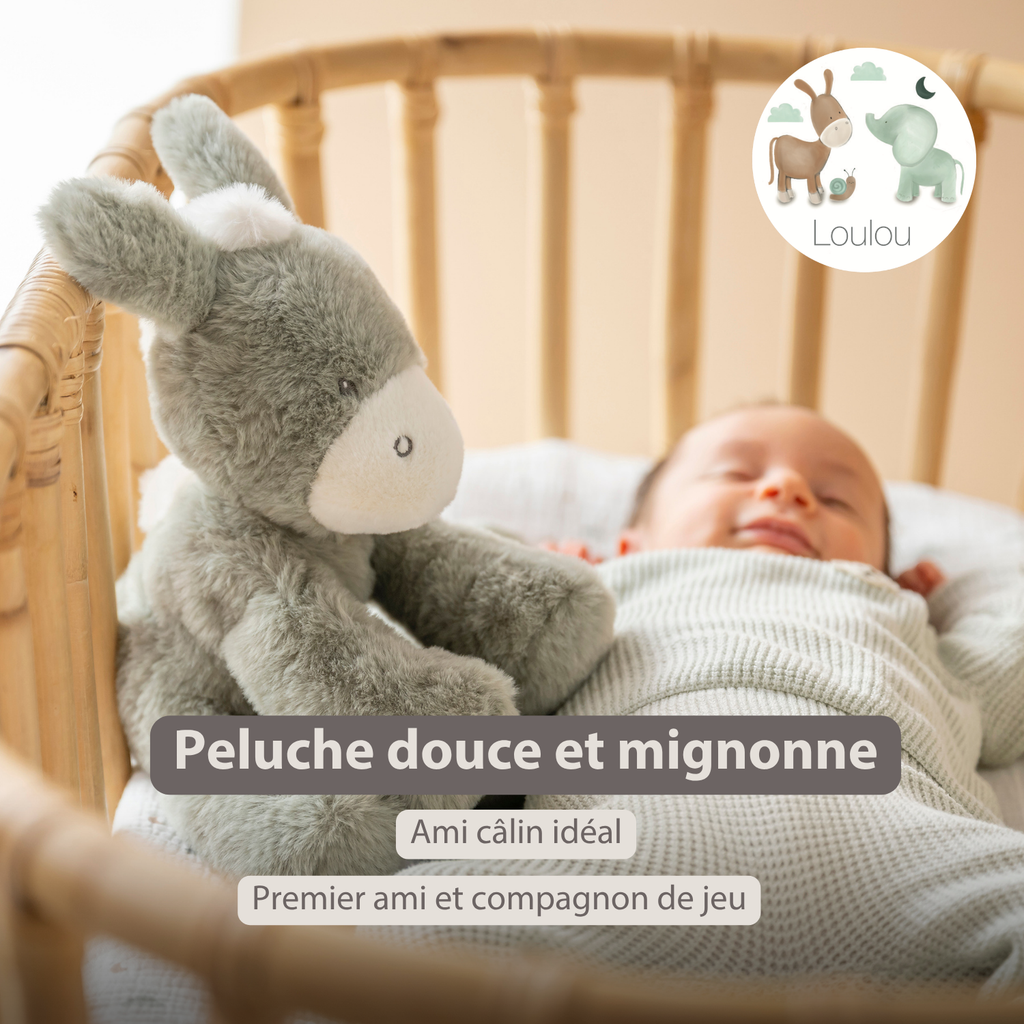LouLou Plush Donkey - Soft Baby Cuddly Toy - 30 cm - Dark Green [FR]