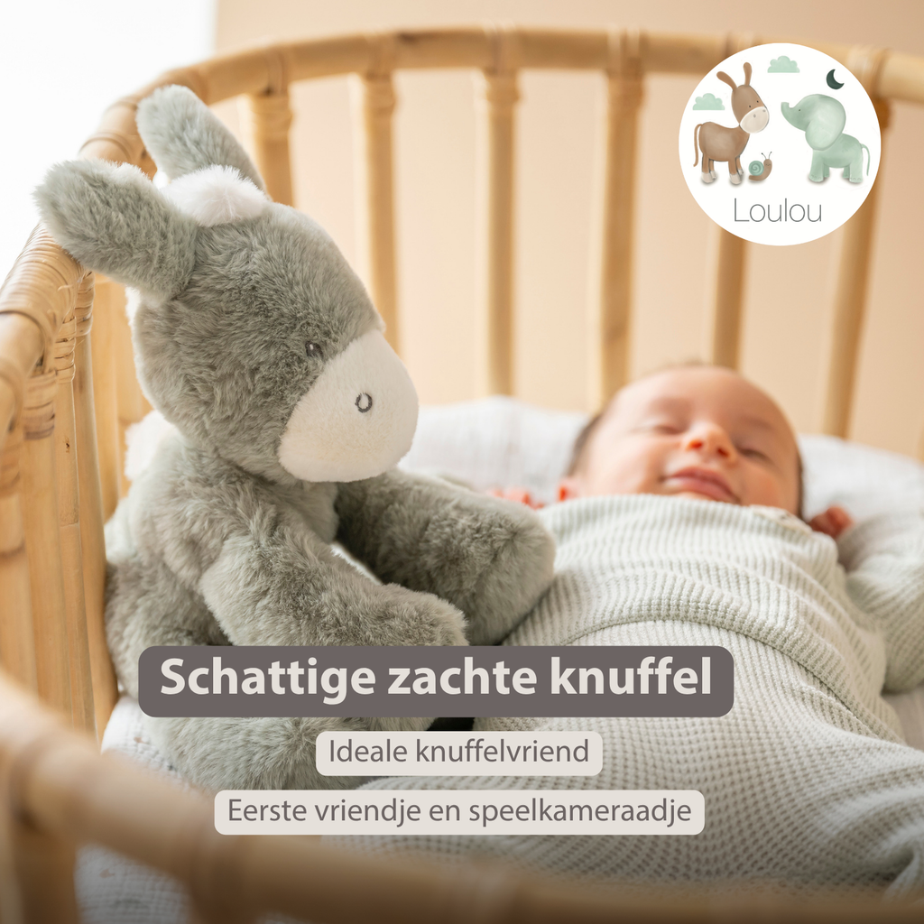 LouLou Plush Donkey - Soft Baby Cuddly Toy - 30 cm - Dark Green [NL]