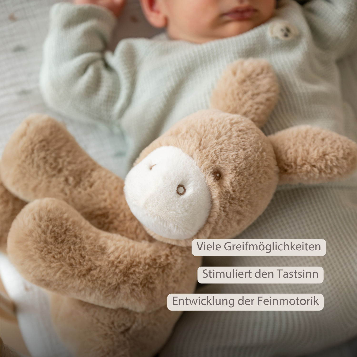 LouLou Plush Donkey - Soft Baby Cuddly Toy - 30 cm - Light Caramel [DE]