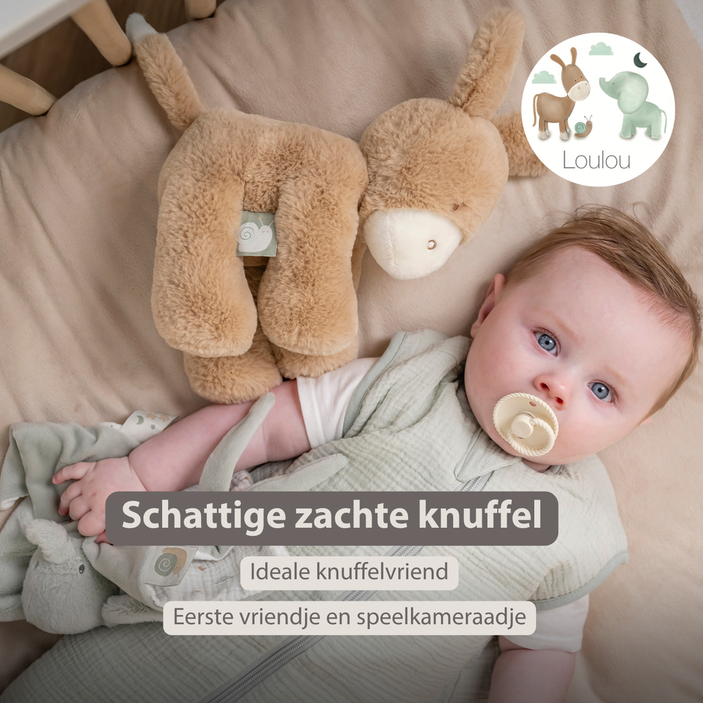 LouLou Plush Donkey - Soft Baby Cuddly Toy - 30 cm - Light Caramel [NL]