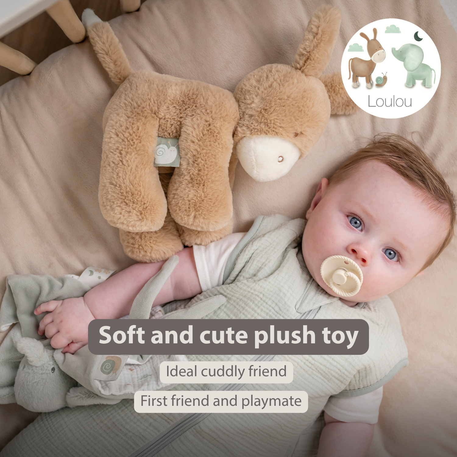 LouLou Plush Donkey - Soft Baby Cuddly Toy - 30 cm - Light Caramel [EN]