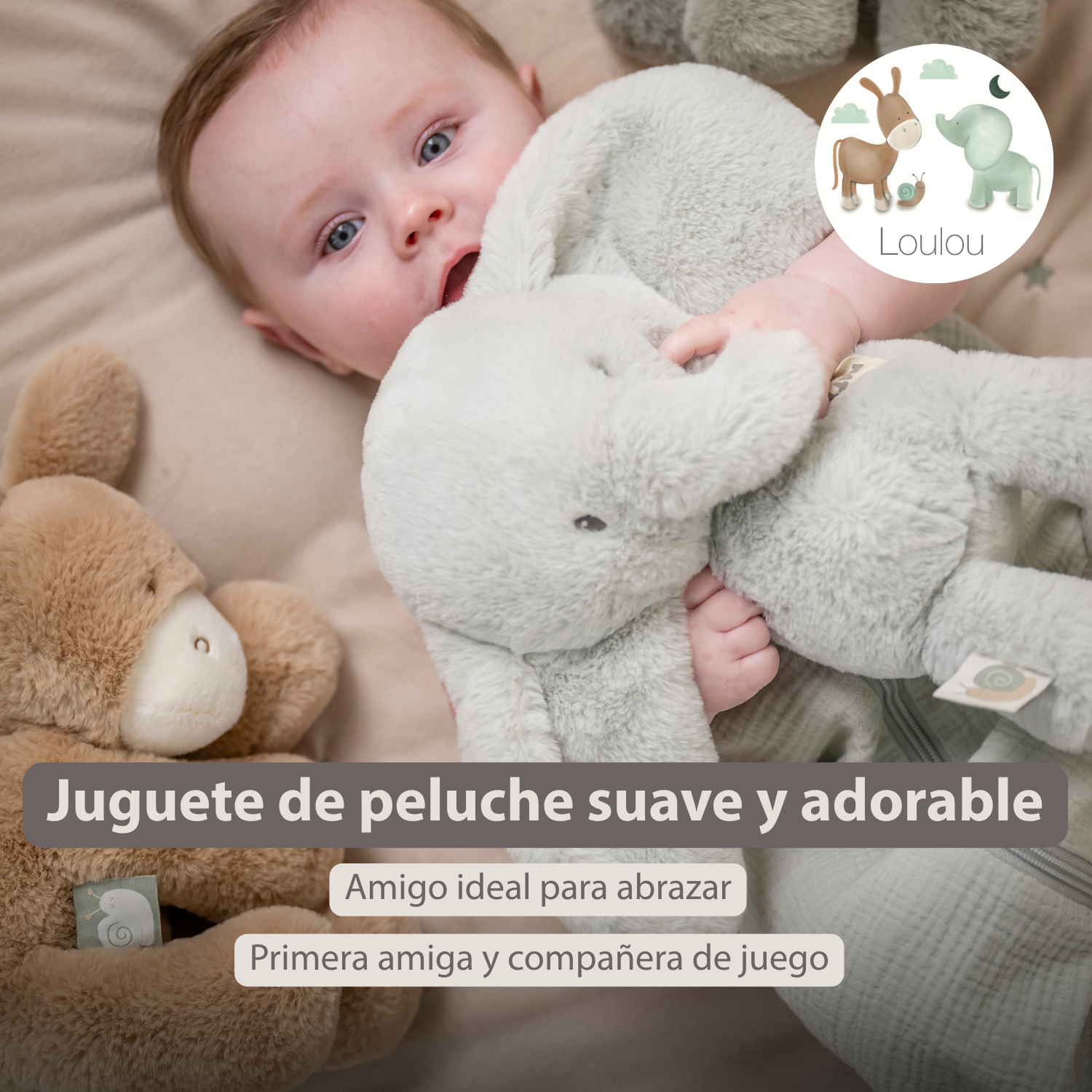 LouLou Plush Elephant - Soft Baby Cuddly Toy - 30 cm - Linden Green [ES]