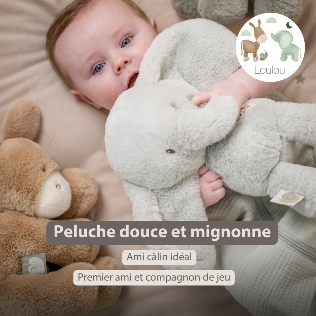 LouLou Plush Elephant - Soft Baby Cuddly Toy - 30 cm - Linden Green [FR]