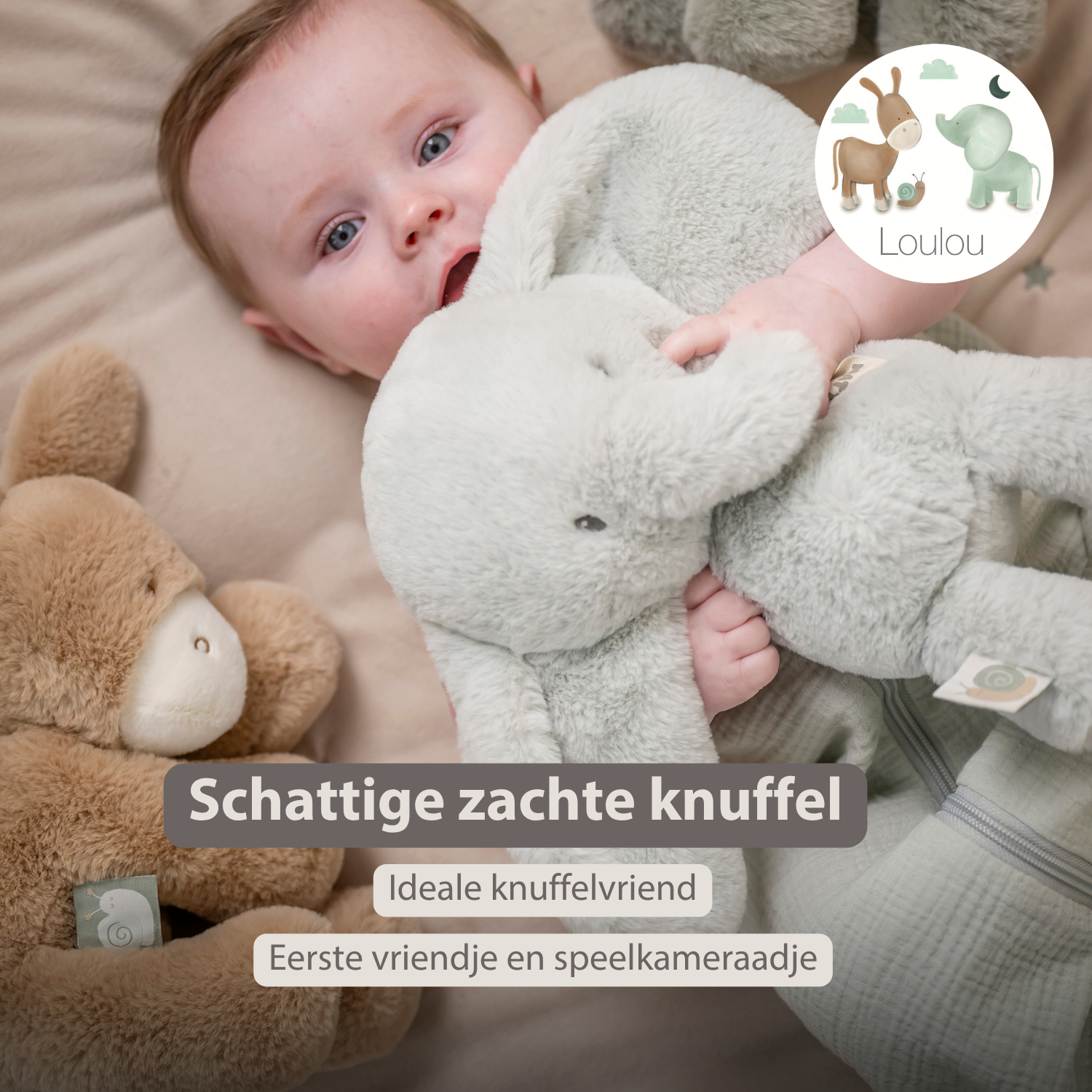 LouLou Plush Elephant - Soft Baby Cuddly Toy - 30 cm - Linden Green [NL]