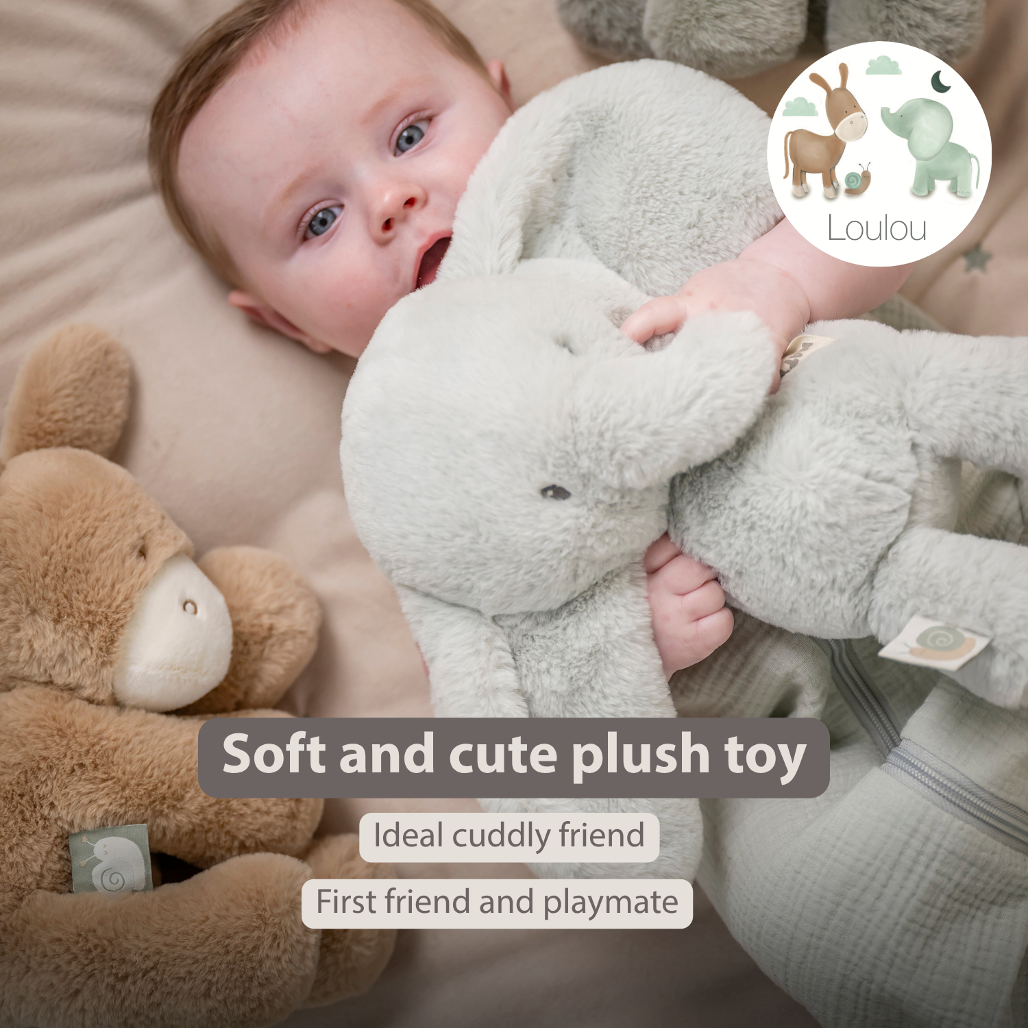 LouLou Plush Elephant - Soft Baby Cuddly Toy - 30 cm - Linden Green [EN]