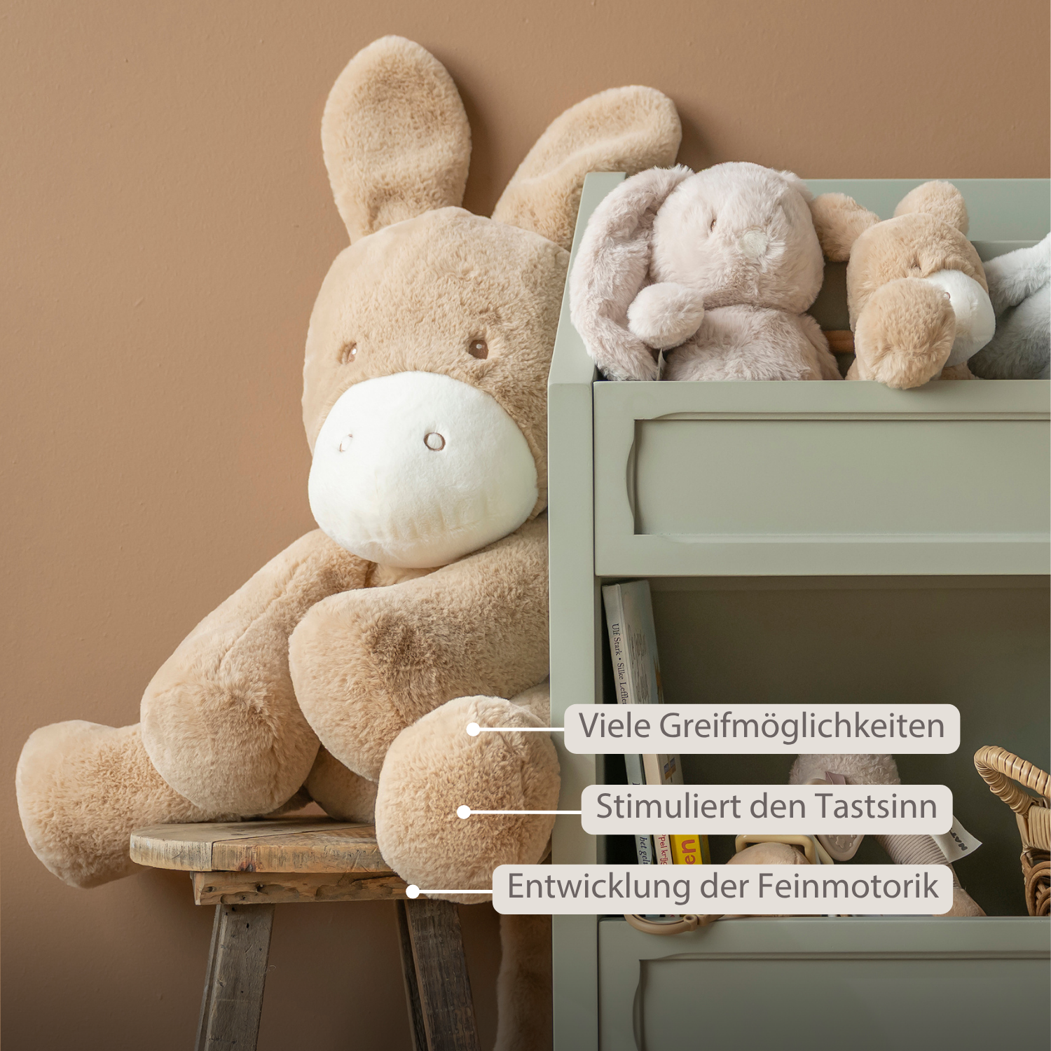 LouLou Plush Donkey - Soft Baby Cuddly Toy - 60 cm - Light Caramel [DE]