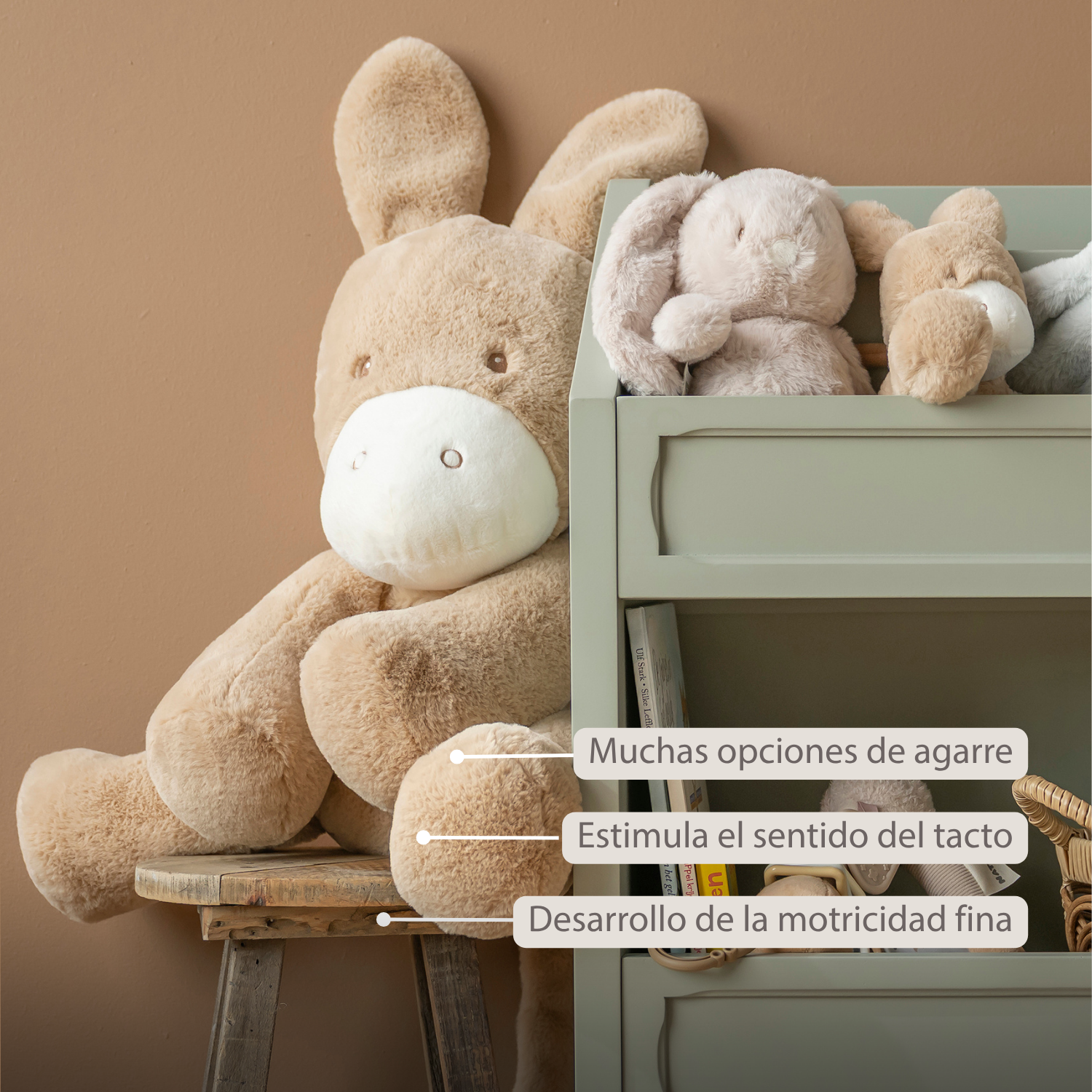 LouLou Plush Donkey - Soft Baby Cuddly Toy - 60 cm - Light Caramel [ES]