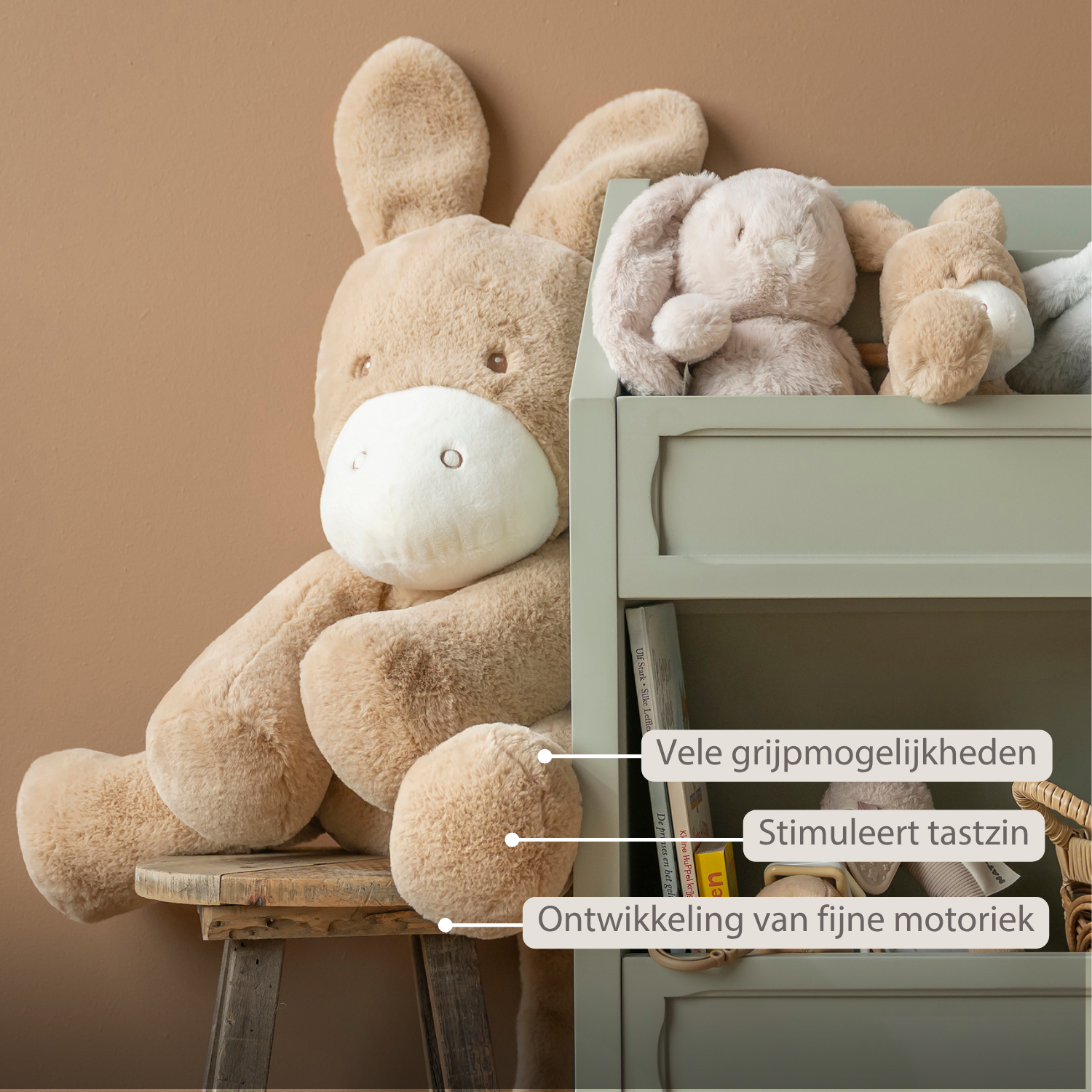 LouLou Plush Donkey - Soft Baby Cuddly Toy - 60 cm - Light Caramel [NL]