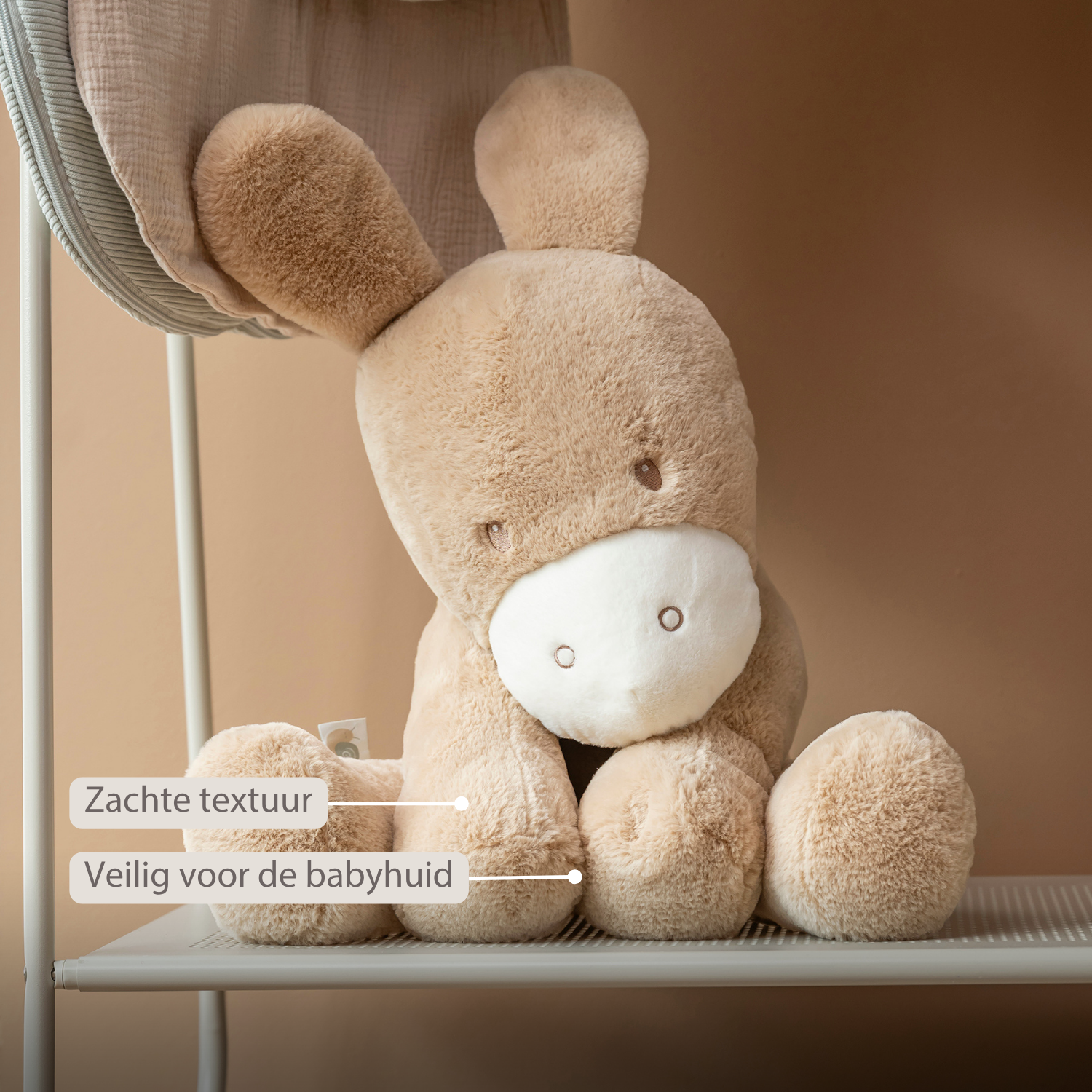 LouLou Plush Donkey - Soft Baby Cuddly Toy - 60 cm - Light Caramel [NL]