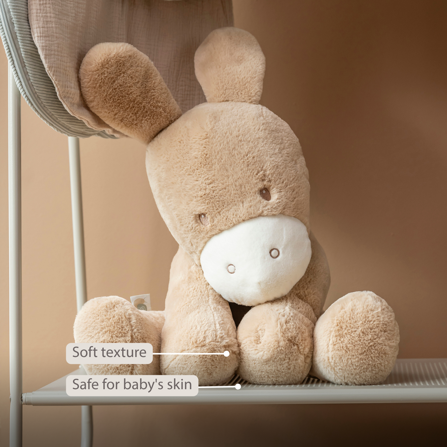 LouLou Plush Donkey - Soft Baby Cuddly Toy - 60 cm - Light Caramel [EN]