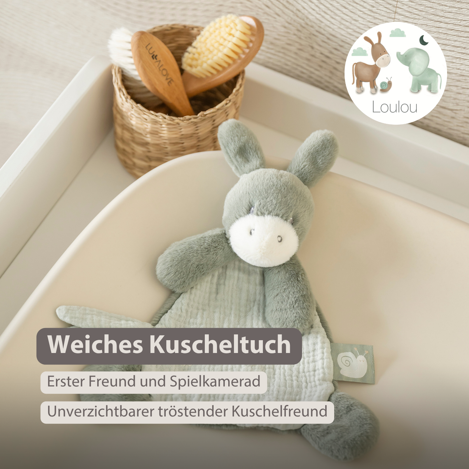 LouLou Mini Comforter Donkey - Baby Blanket
 - 25 cm - Linden Green [DE]