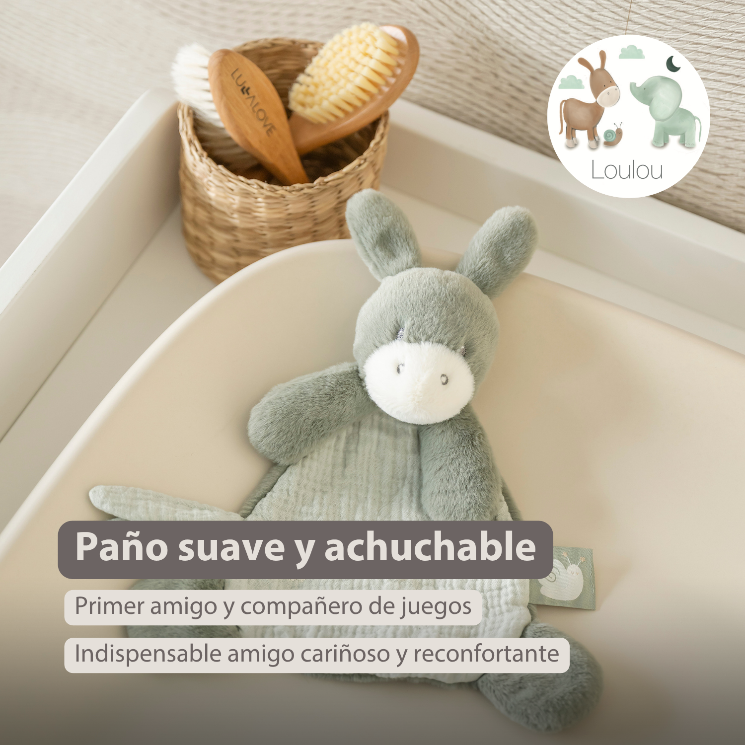 LouLou Mini Comforter Donkey - Baby Blanket
 - 25 cm - Linden Green [ES]