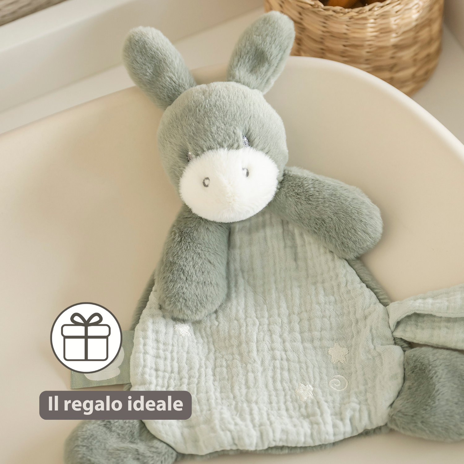 LouLou Mini Comforter Donkey - Baby Blanket
 - 25 cm - Linden Green [IT]