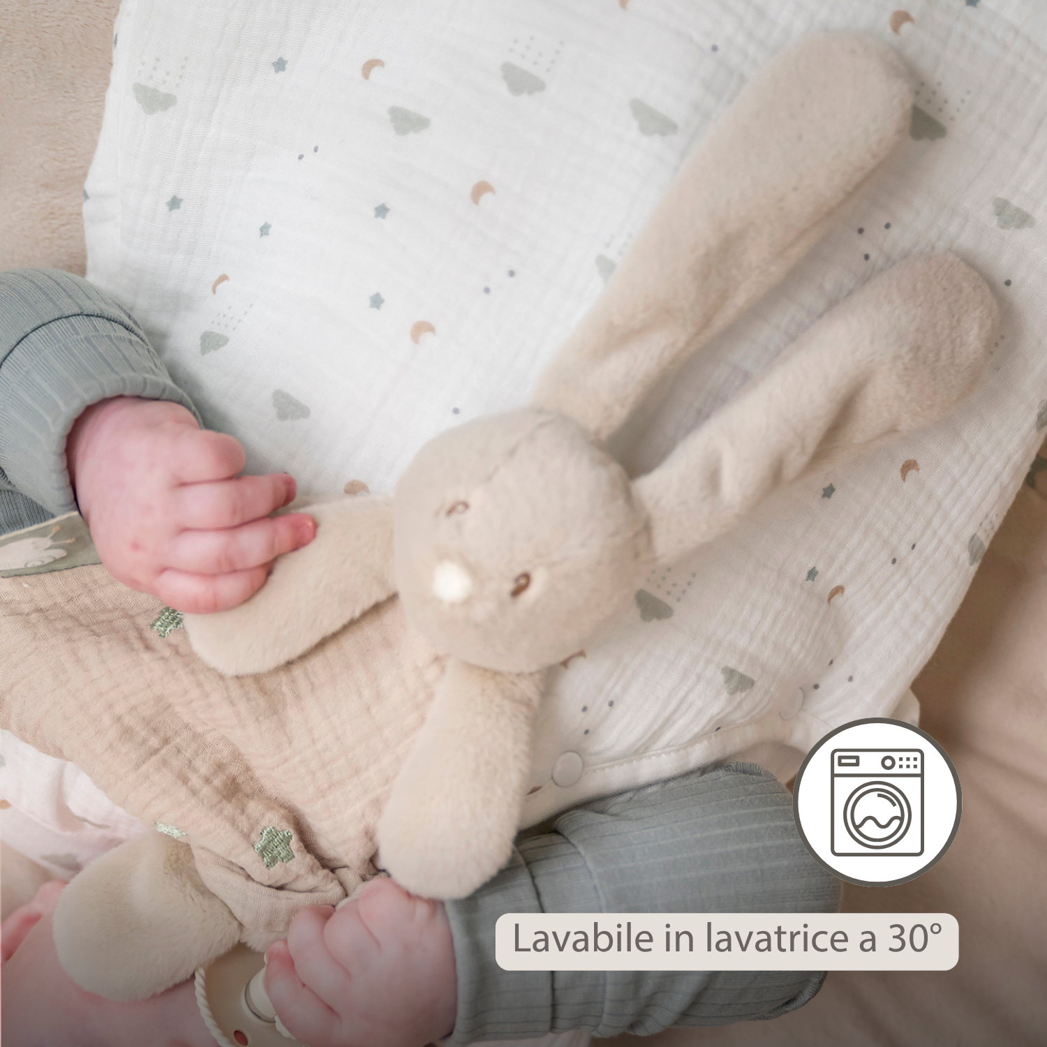 LouLou Mini Comforter Rabbit - Baby Blanket - 25 cm - Sand [IT]