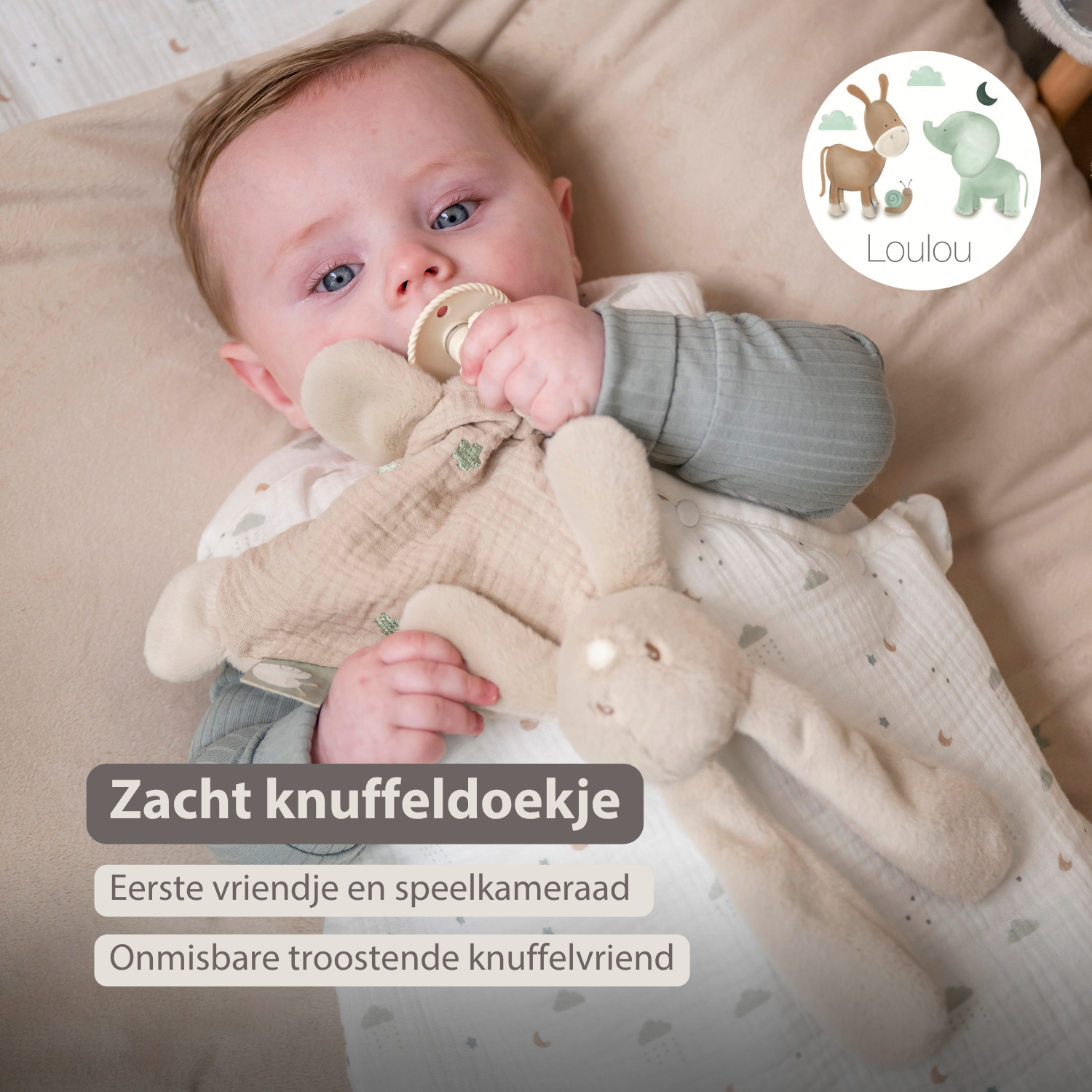 LouLou Mini Comforter Rabbit - Baby Blanket - 25 cm - Sand [NL]