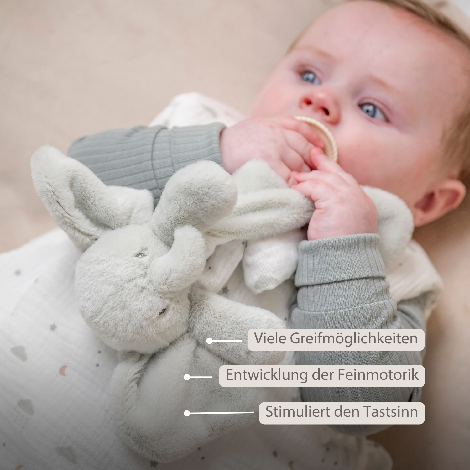 LouLou Mini Comforter Elephant - Baby Blanket - 25 cm - Linden Green and Ecru [DE]