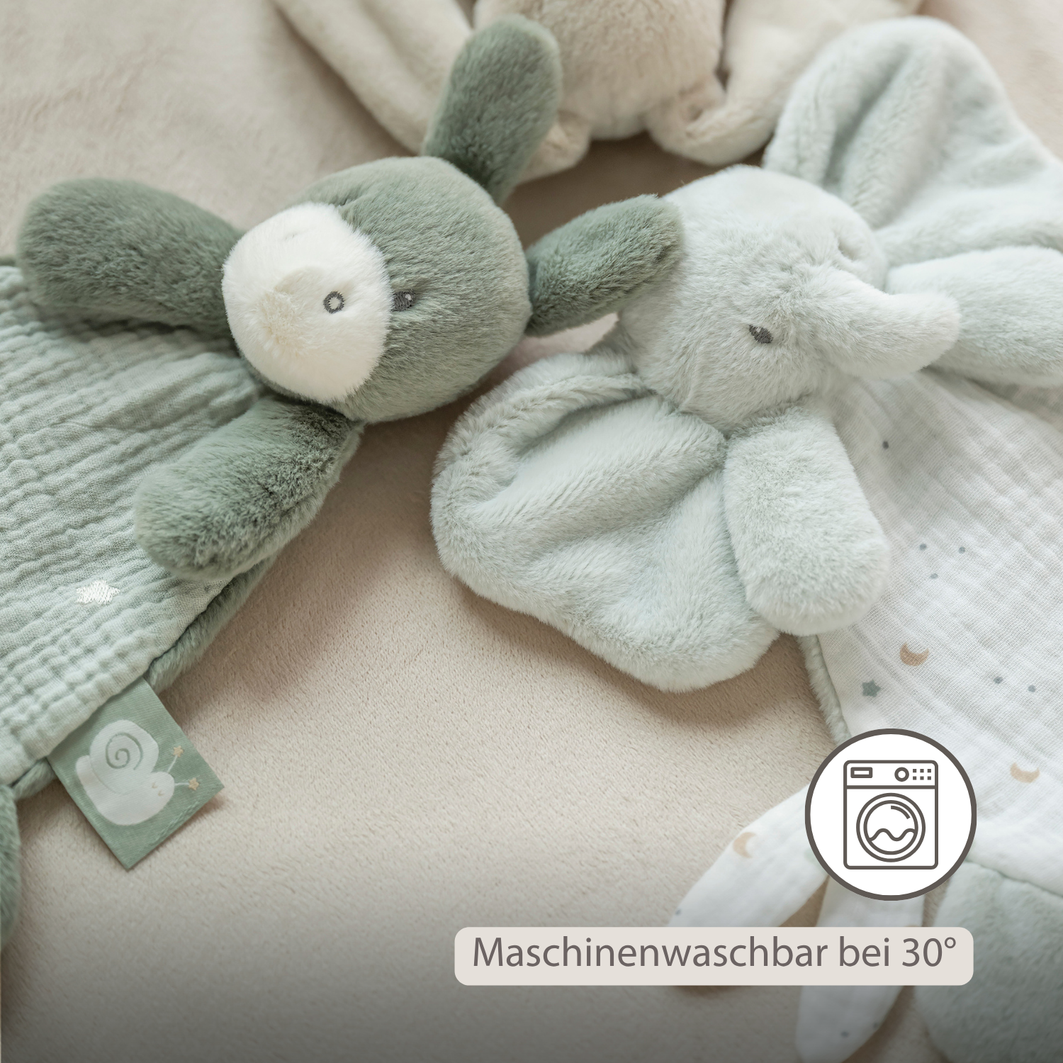 LouLou Mini Comforter Elephant - Baby Blanket - 25 cm - Linden Green and Ecru [DE]