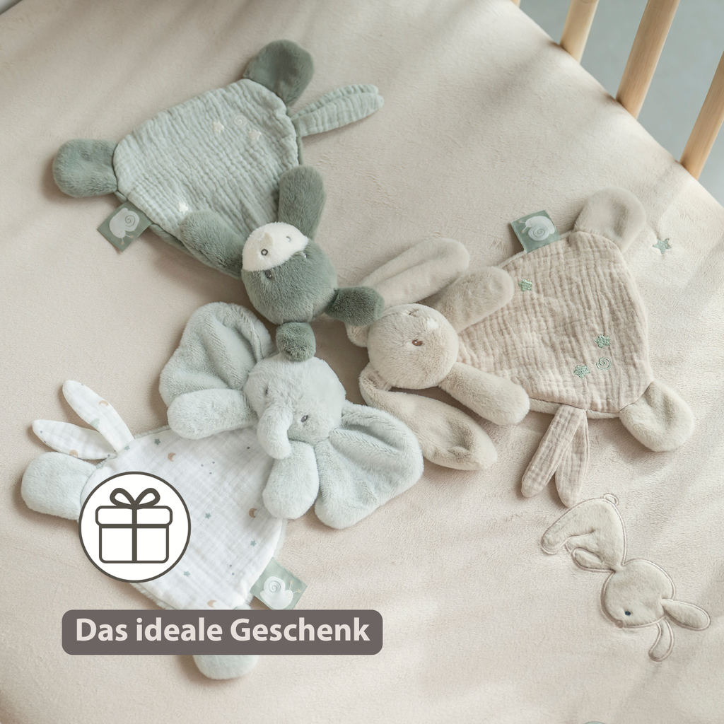 LouLou Mini Comforter Elephant - Baby Blanket - 25 cm - Linden Green and Ecru [DE]