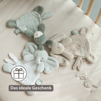 LouLou Mini Comforter Elephant - Baby Blanket - 25 cm - Linden Green and Ecru [DE]