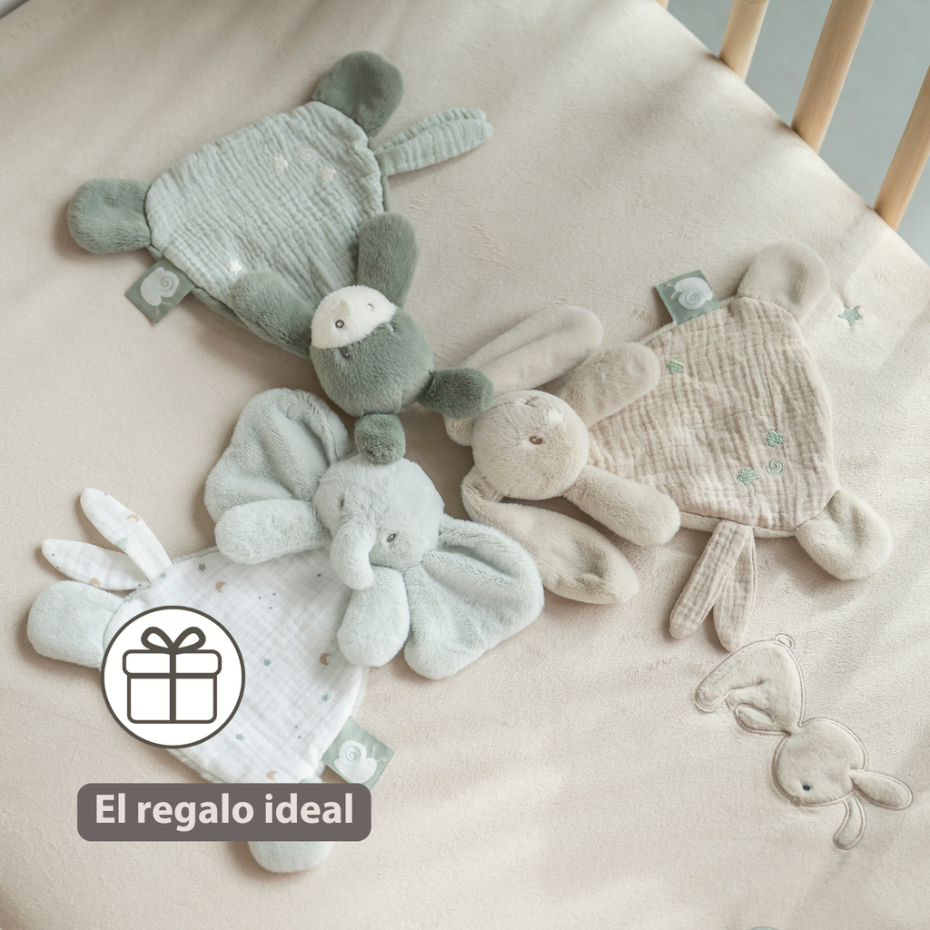 LouLou Mini Comforter Elephant - Baby Blanket - 25 cm - Linden Green and Ecru [ES]