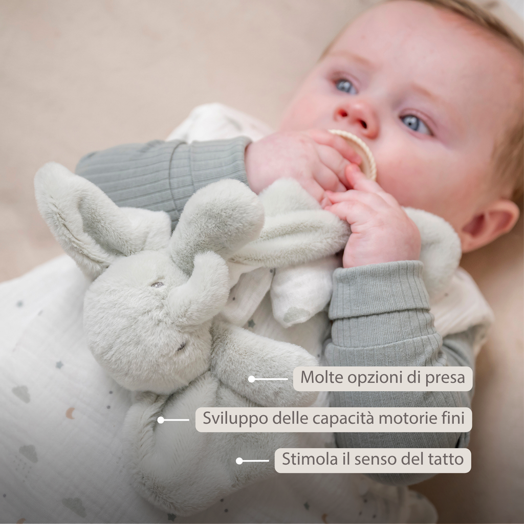 LouLou Mini Comforter Elephant - Baby Blanket - 25 cm - Linden Green and Ecru [IT]