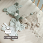 LouLou Mini Comforter Elephant - Baby Blanket - 25 cm - Linden Green and Ecru [IT]