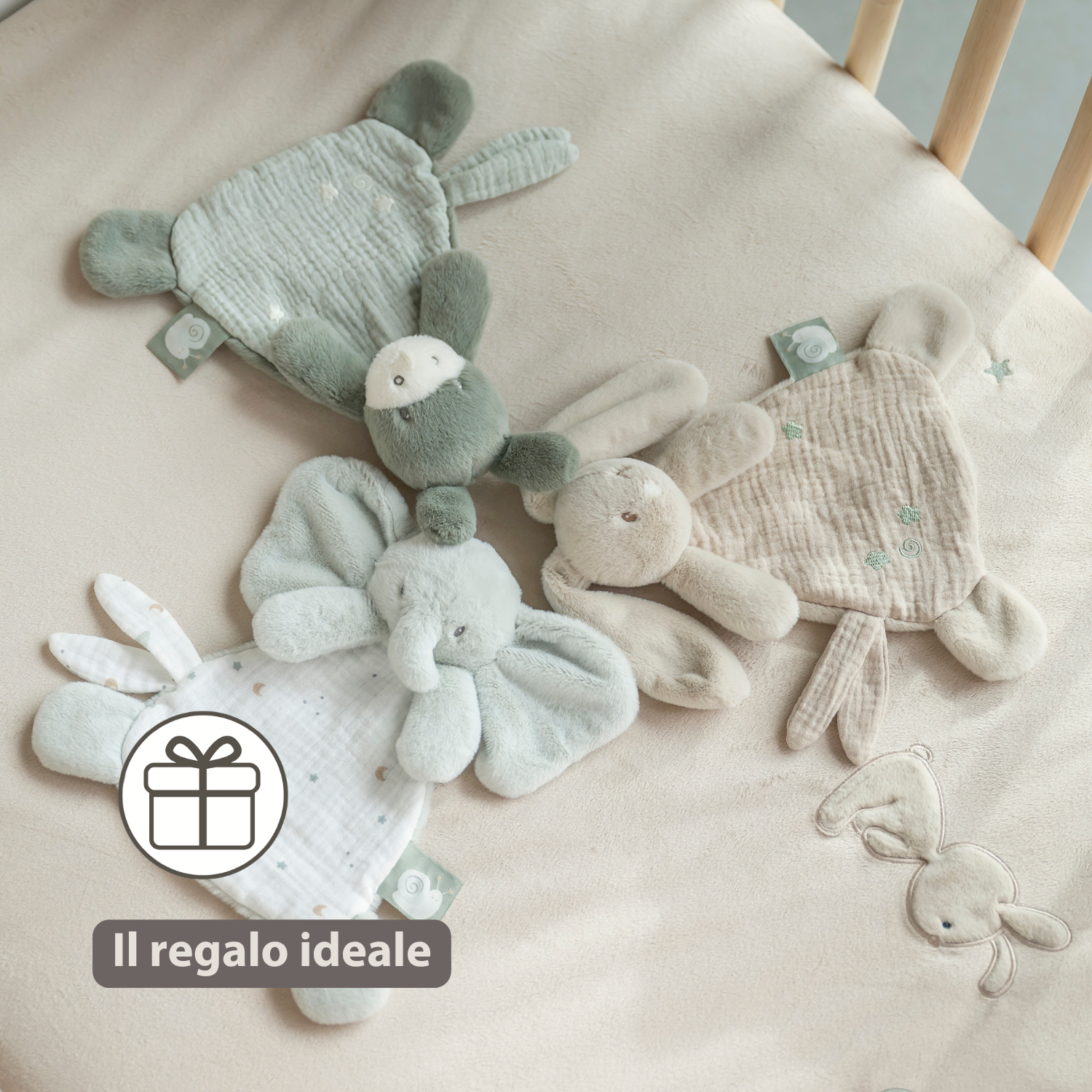 LouLou Mini Comforter Elephant - Baby Blanket - 25 cm - Linden Green and Ecru [IT]