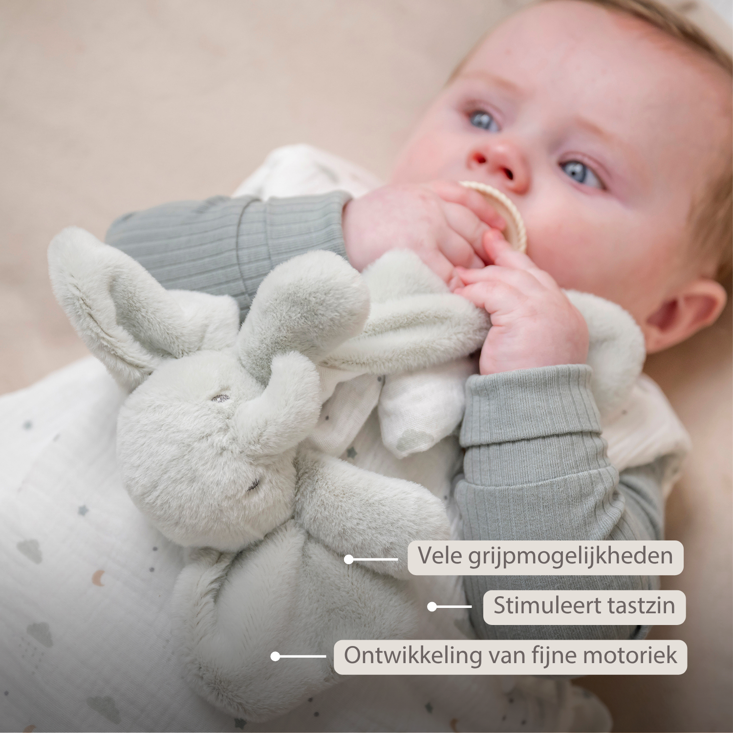 LouLou Mini Comforter Elephant - Baby Blanket - 25 cm - Linden Green and Ecru [NL]