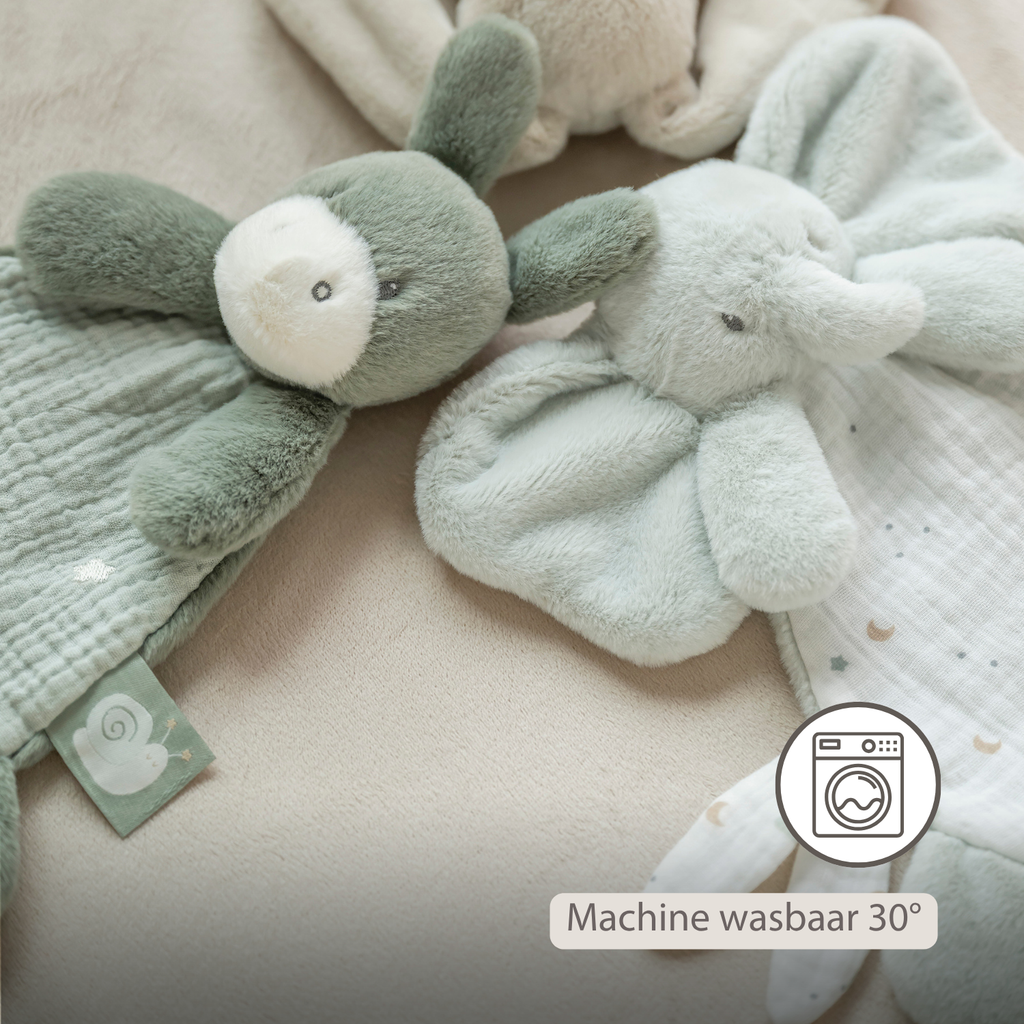 LouLou Mini Comforter Elephant - Baby Blanket - 25 cm - Linden Green and Ecru [NL]