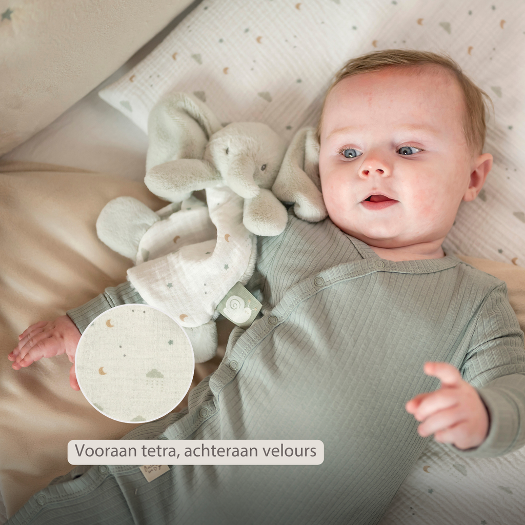 LouLou Mini Comforter Elephant - Baby Blanket - 25 cm - Linden Green and Ecru [NL]