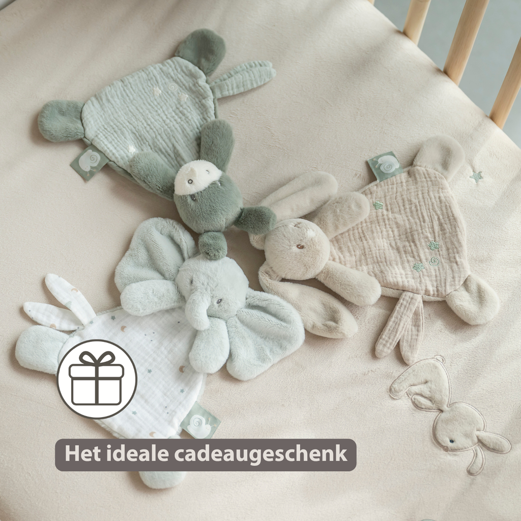 LouLou Mini Comforter Elephant - Baby Blanket - 25 cm - Linden Green and Ecru [NL]