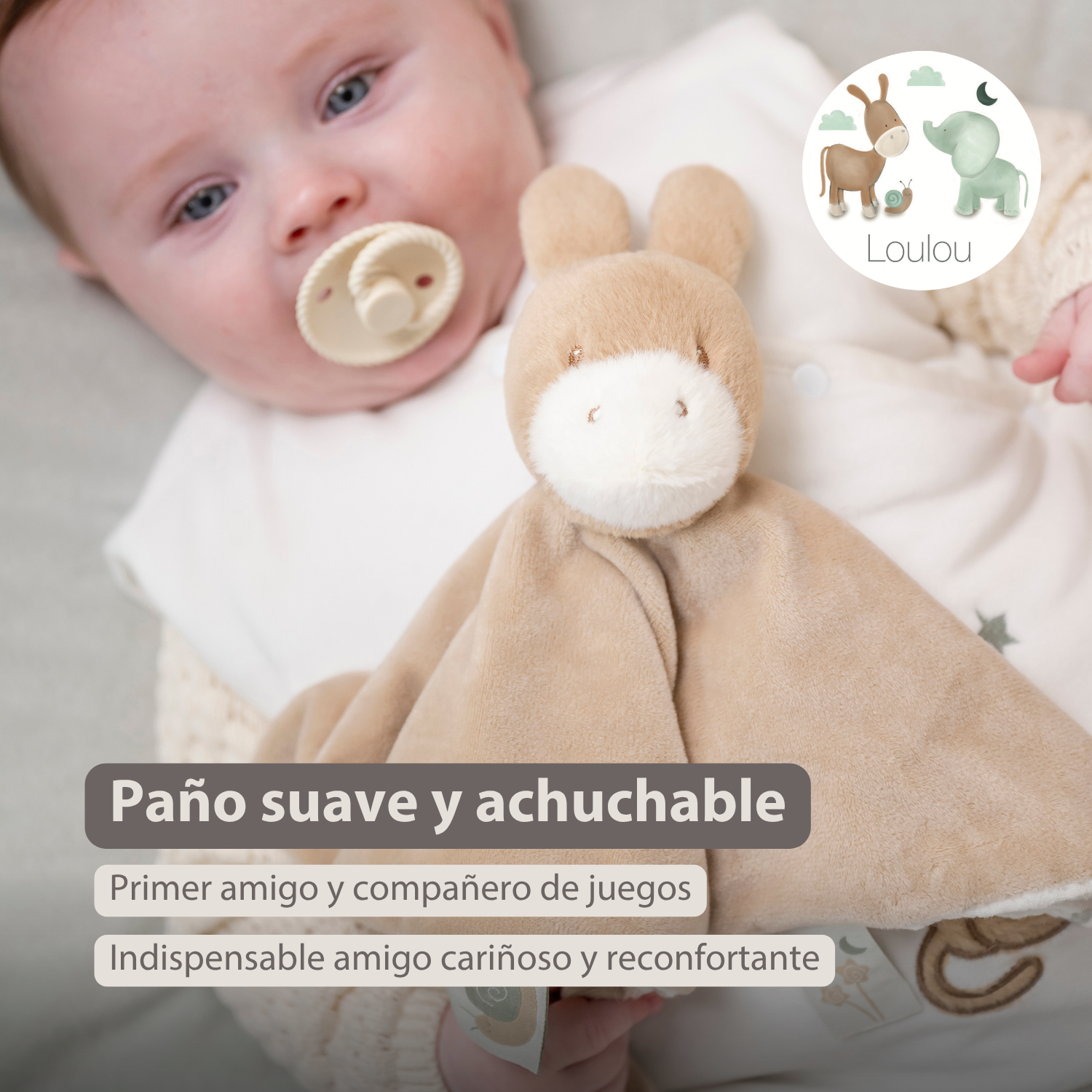 LouLou Comforter Donkey - Baby Blanket - 28 x 28 cm - Light Caramel [ES]