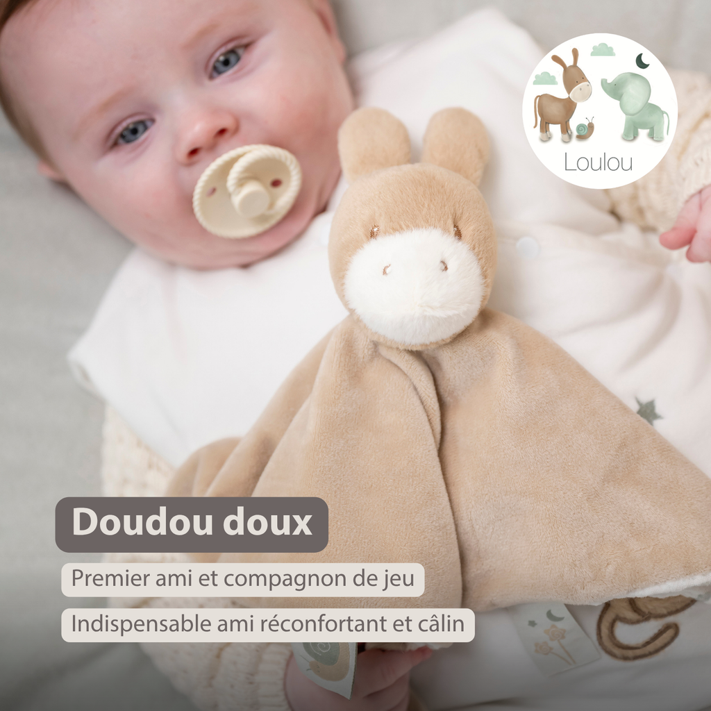 LouLou Comforter Donkey - Baby Blanket - 28 x 28 cm - Light Caramel [FR]