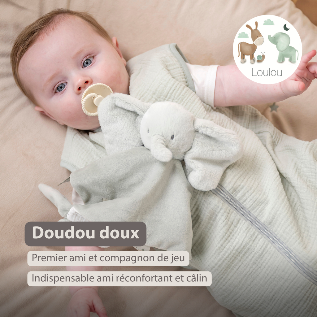 LouLou Comforter Elephant - Baby Blanket - 28 x 28 cm - Linden Green [FR]
