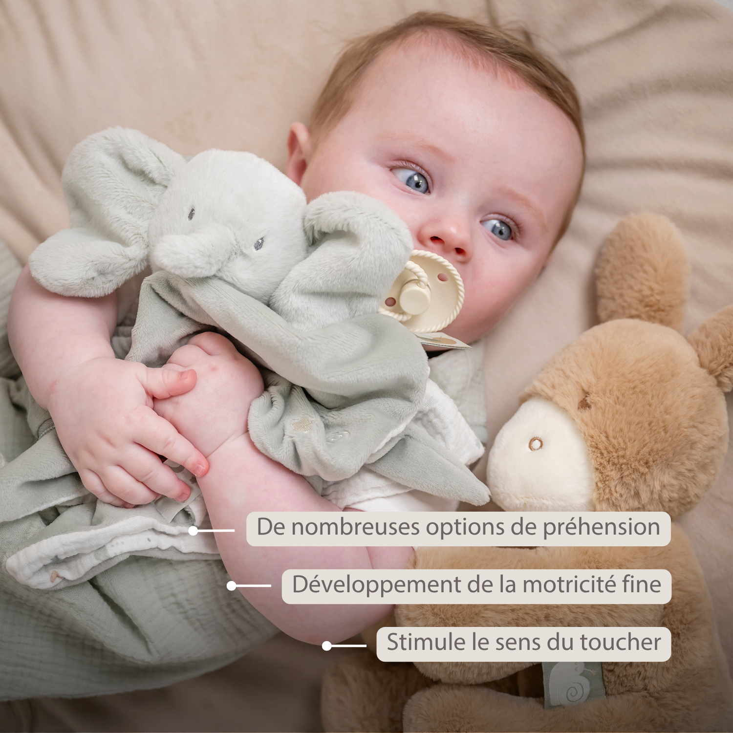 LouLou Comforter Elephant - Baby Blanket - 28 x 28 cm - Linden Green [FR]