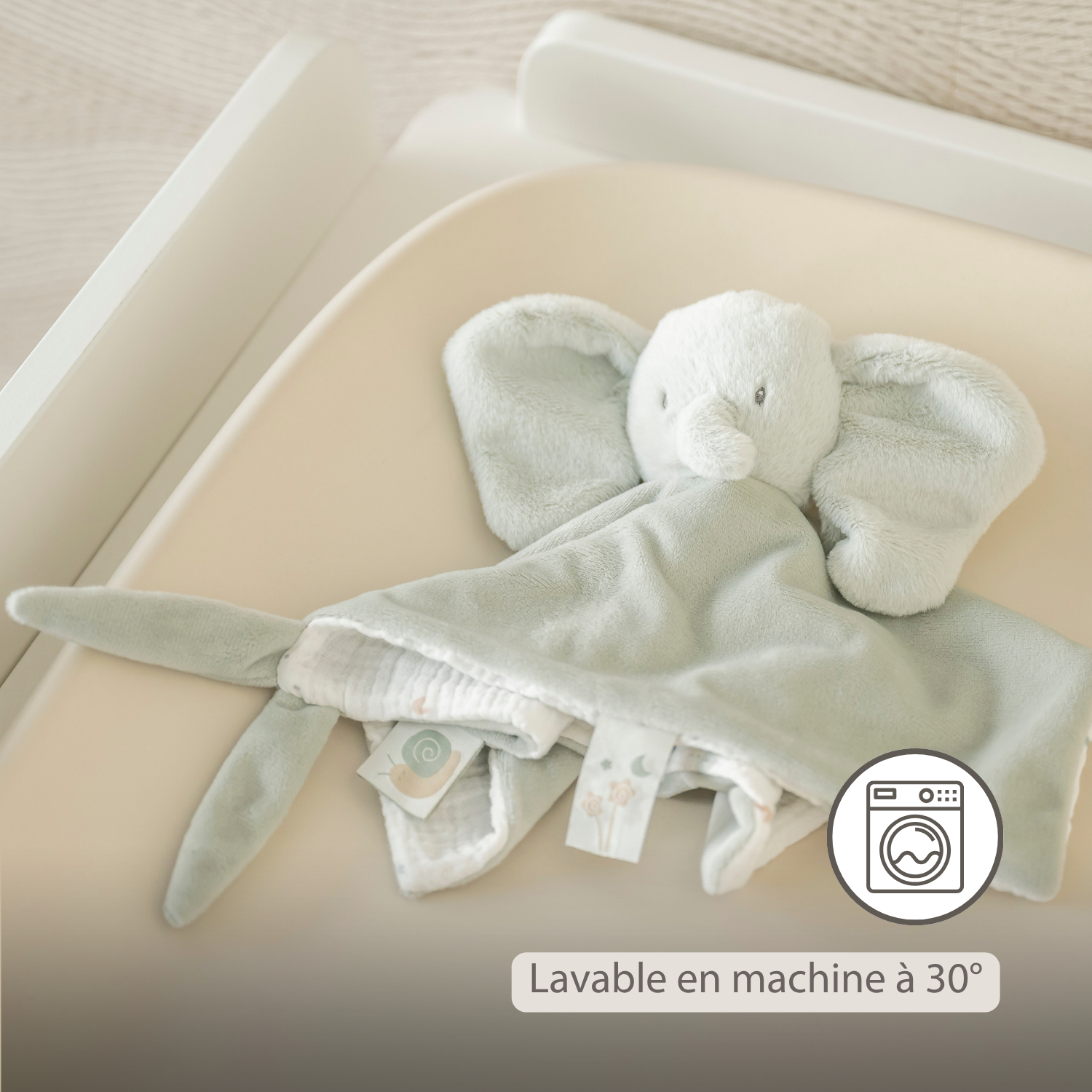 LouLou Comforter Elephant - Baby Blanket - 28 x 28 cm - Linden Green [FR]
