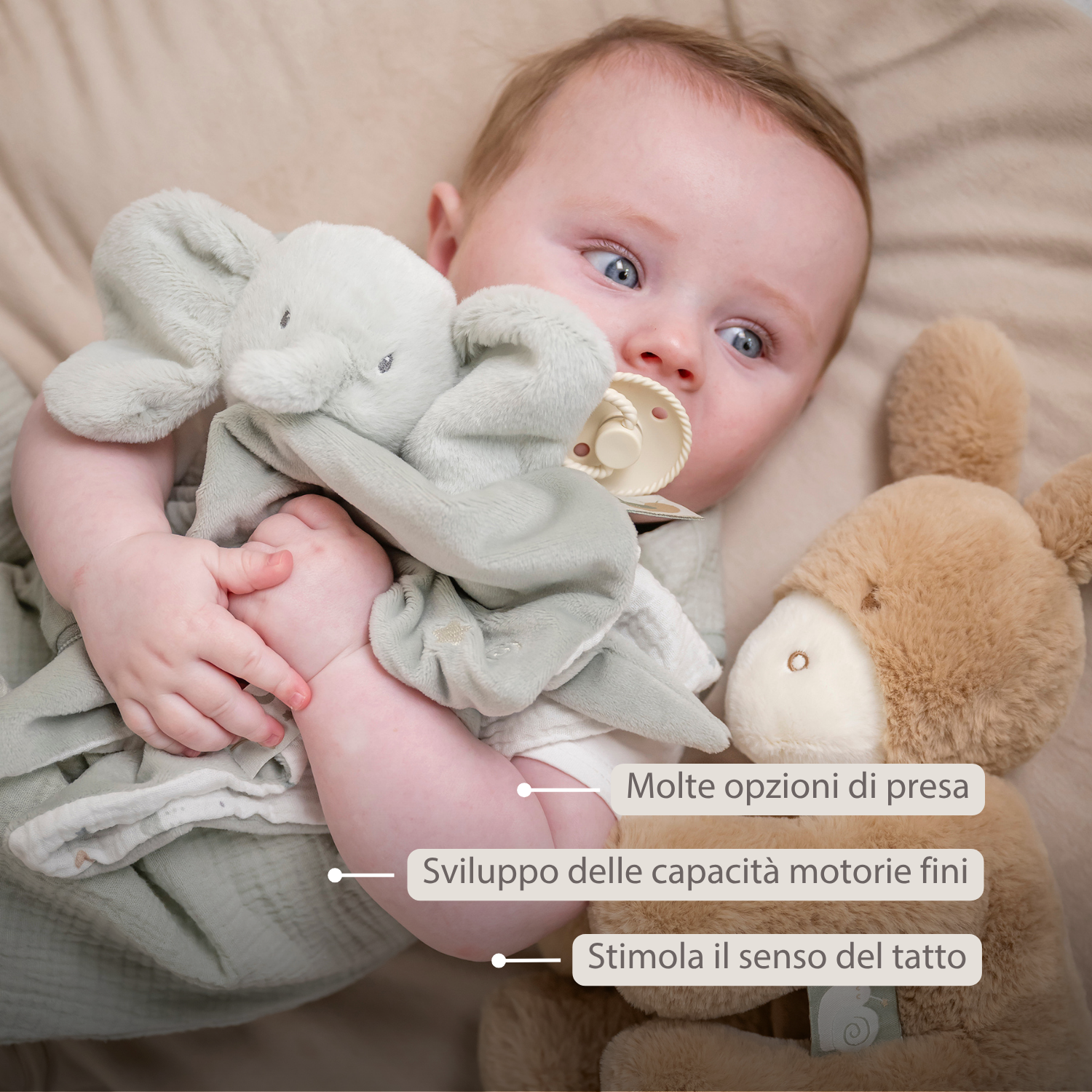 LouLou Comforter Elephant - Baby Blanket - 28 x 28 cm - Linden Green [IT]