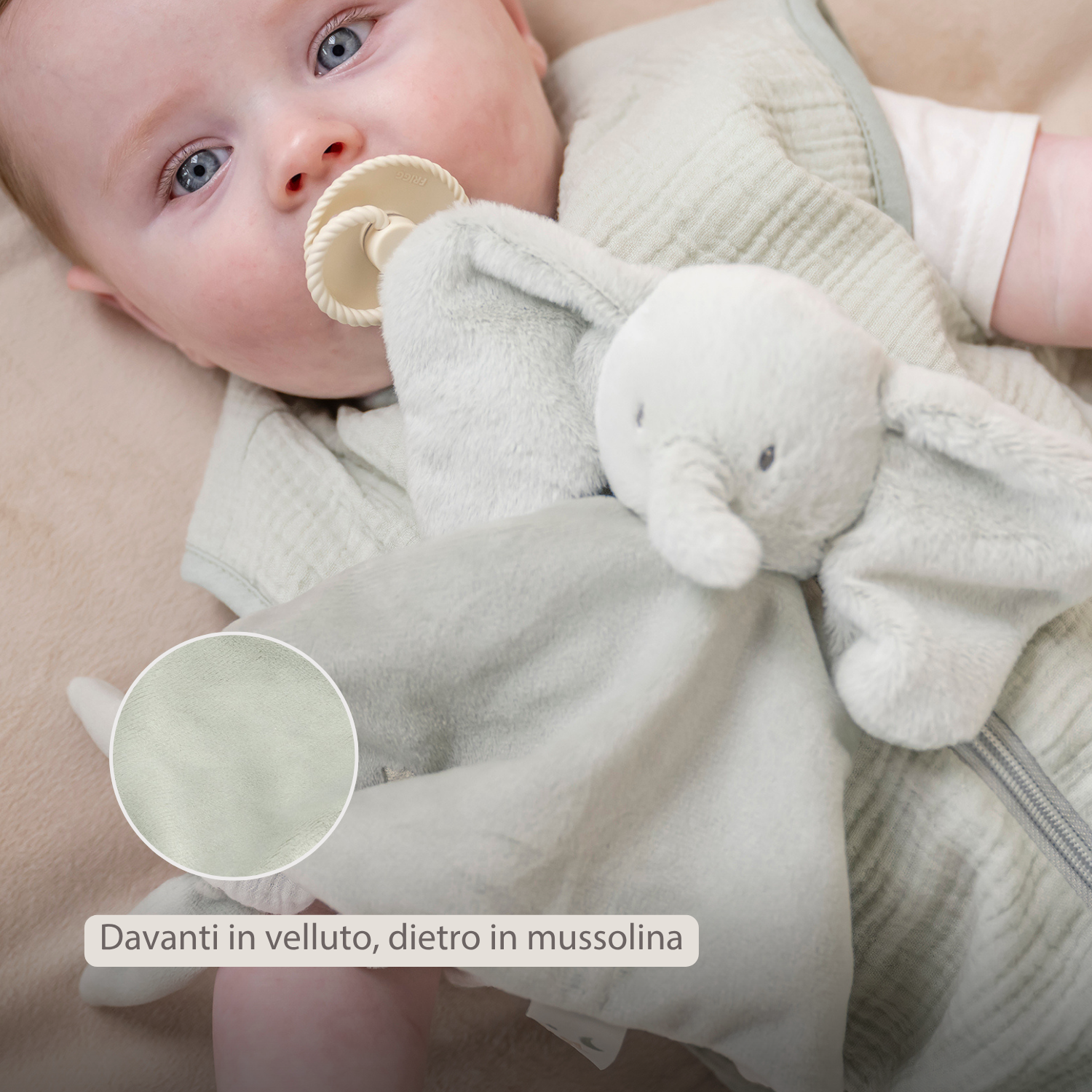 LouLou Comforter Elephant - Baby Blanket - 28 x 28 cm - Linden Green [IT]