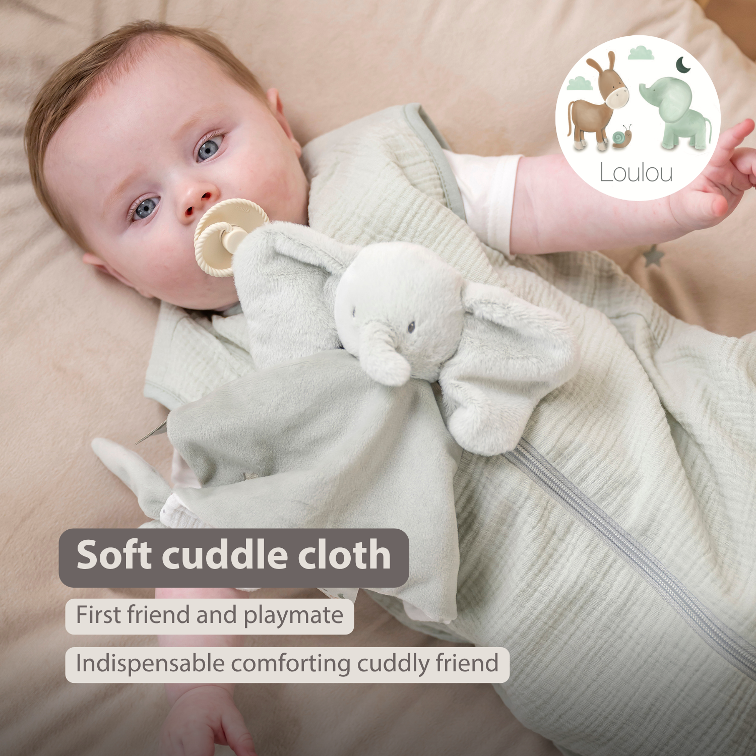 LouLou Comforter Elephant - Baby Blanket - 28 x 28 cm - Linden Green [EN]