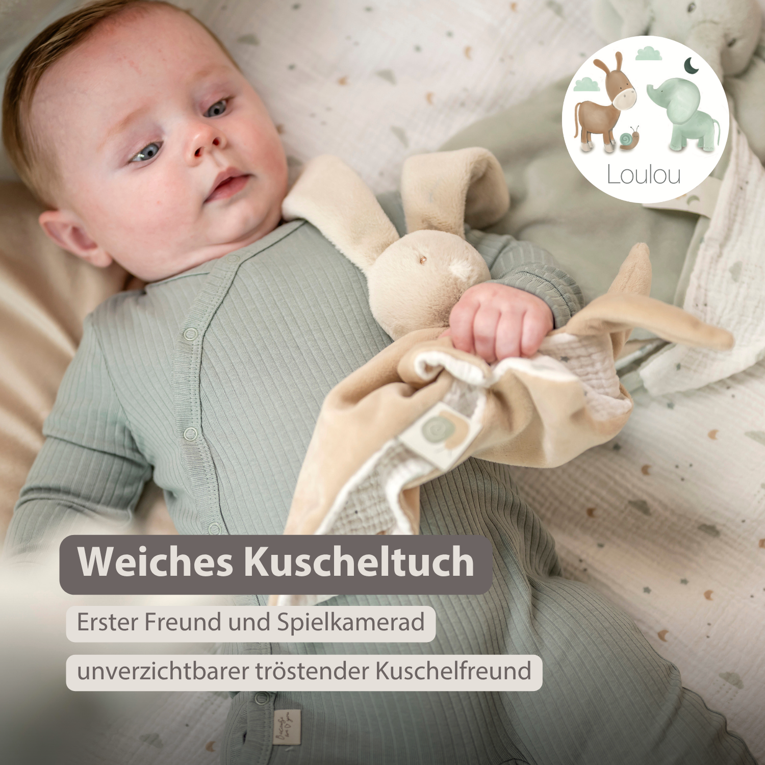 LouLou Comforter Rabbit - Baby Blanket - 28 x 28 cm - Caramel [DE]