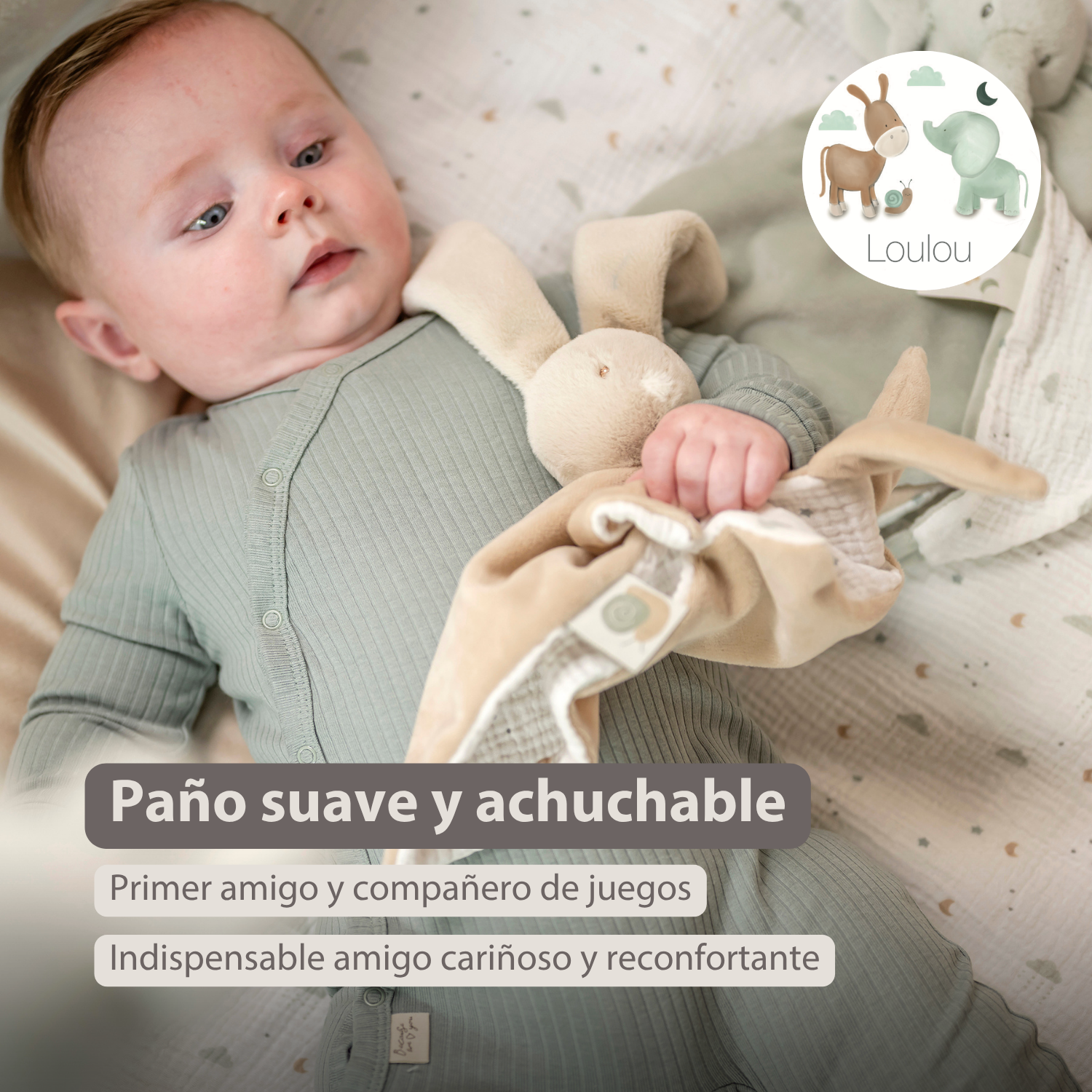 LouLou Comforter Rabbit - Baby Blanket - 28 x 28 cm - Caramel [ES]