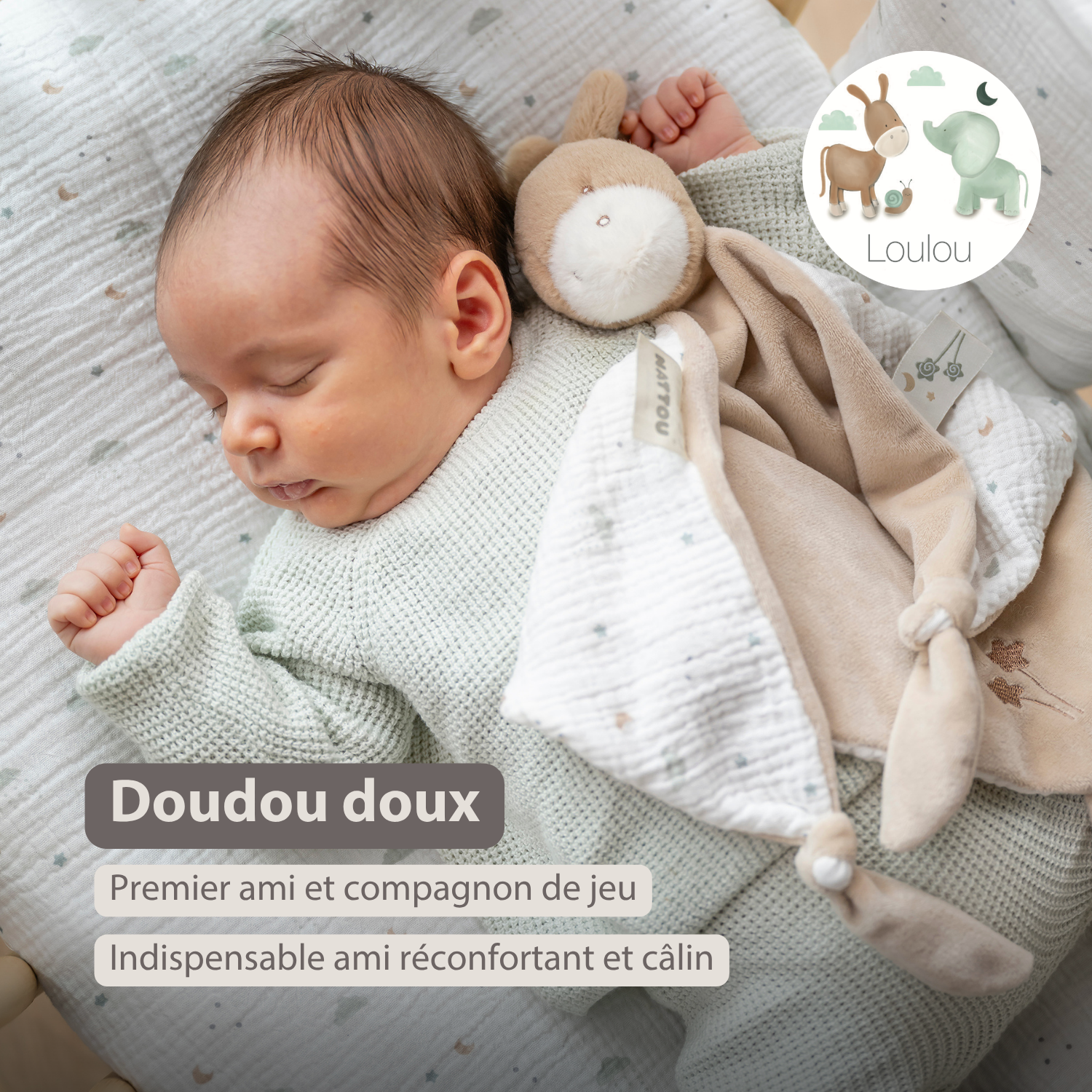 LouLou Maxi Comforter Donkey - Baby Blanket- 60 x 40 cm - Light Caramel [FR]