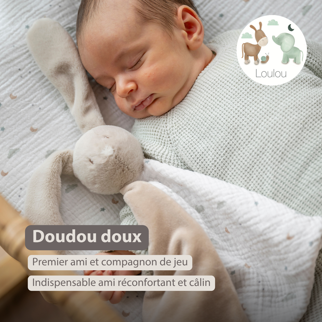 LouLou Maxi Comforter Rabbit - Baby Blanket - 60 x 40 cm - Sand and Ecru [FR]