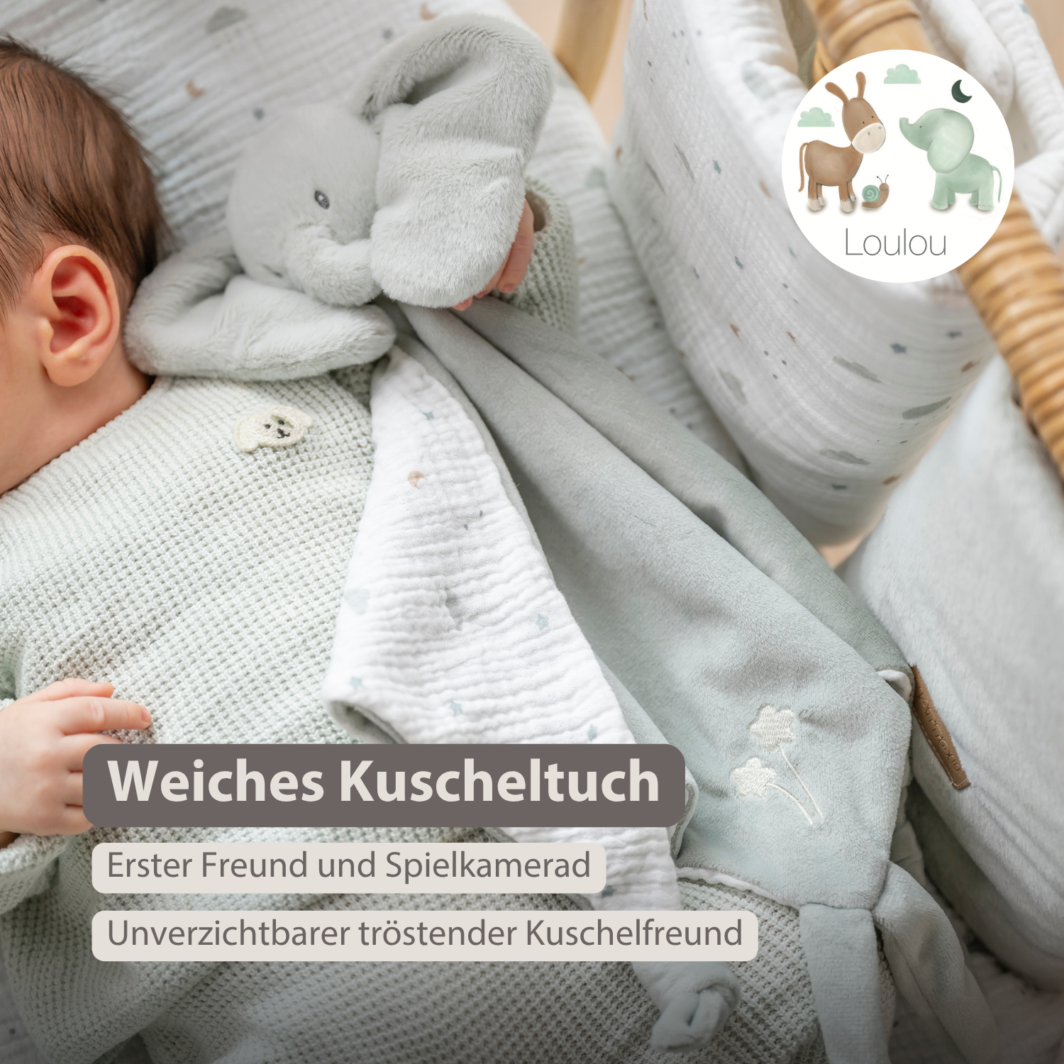 LouLou Maxi Comforter Elephant - Baby Blanket - 60 x 40 cm - Linden Green [DE]