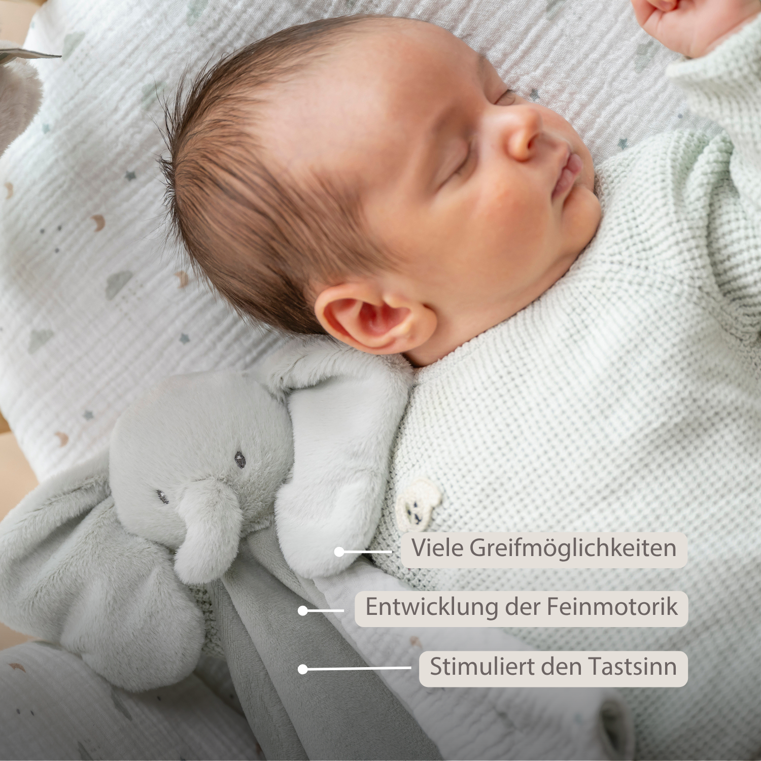 LouLou Maxi Comforter Elephant - Baby Blanket - 60 x 40 cm - Linden Green [DE]