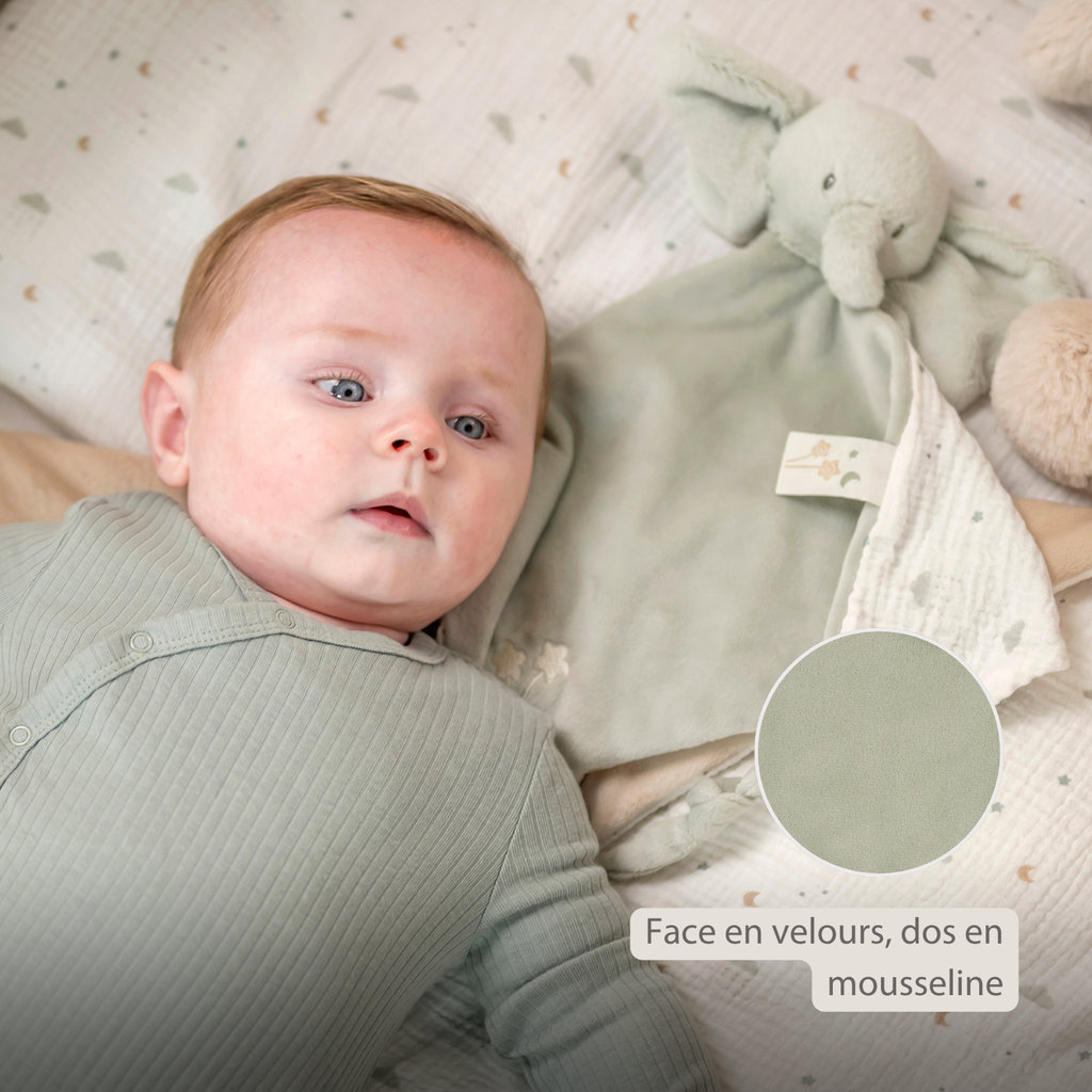 LouLou Maxi Comforter Elephant - Baby Blanket - 60 x 40 cm - Linden Green [FR]