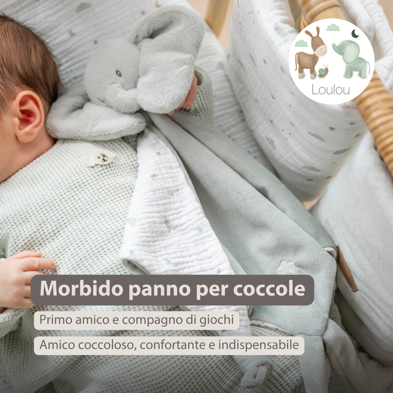 LouLou Maxi Comforter Elephant - Baby Blanket - 60 x 40 cm - Linden Green [IT]