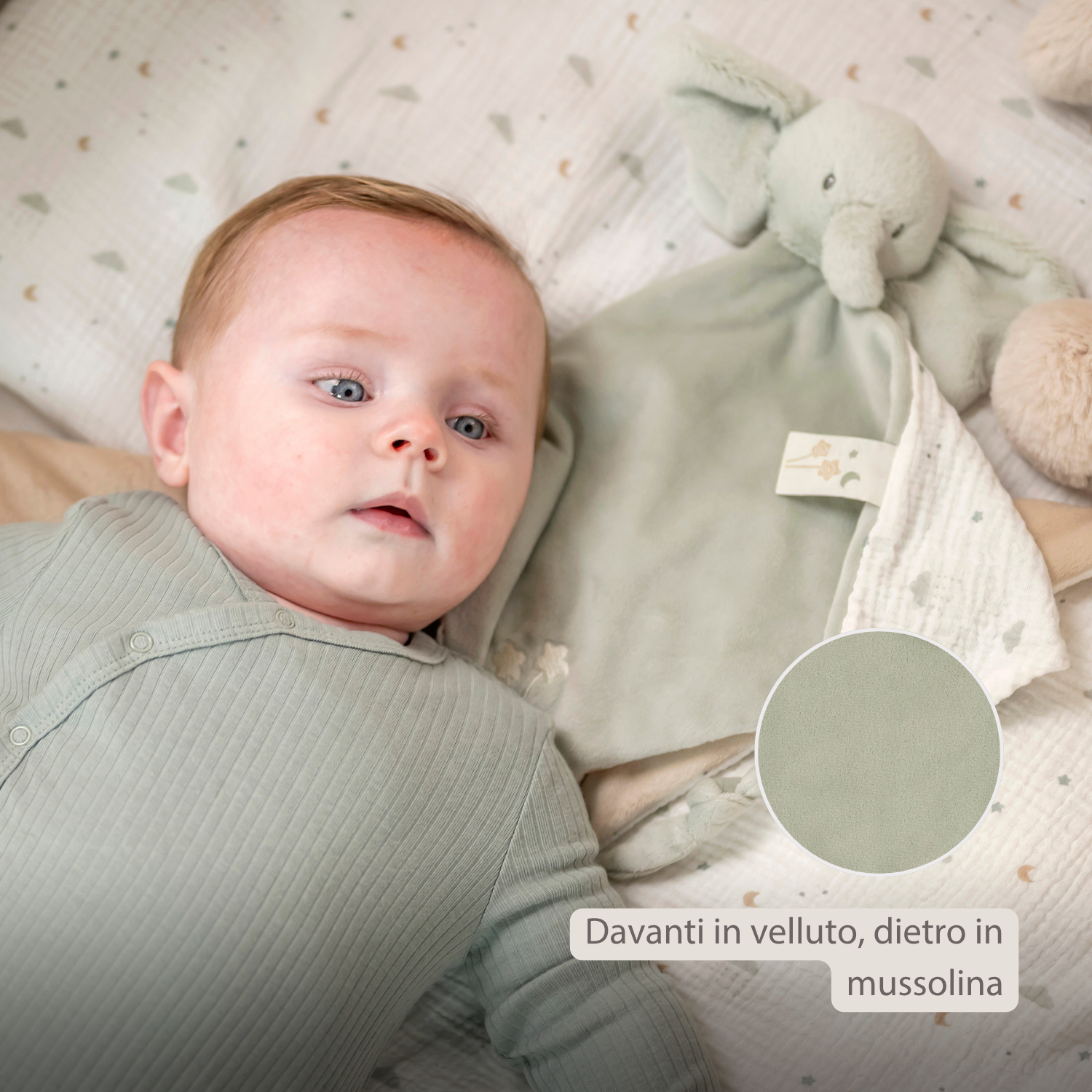 LouLou Maxi Comforter Elephant - Baby Blanket - 60 x 40 cm - Linden Green [IT]