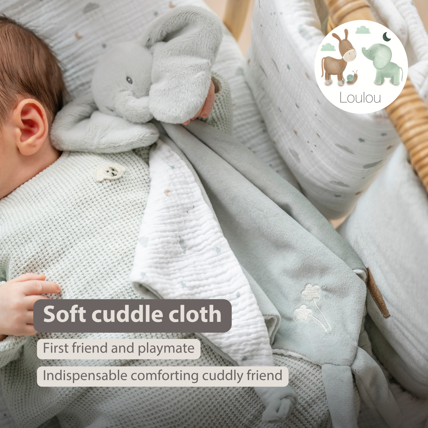 LouLou Maxi Comforter Elephant - Baby Blanket - 60 x 40 cm - Linden Green [EN]