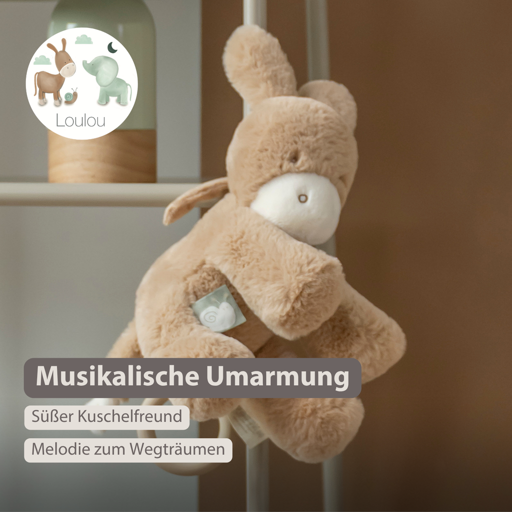 LouLou Musical Plush Donkey - Baby Soft Toy - 30 cm - Light Caramel [DE]